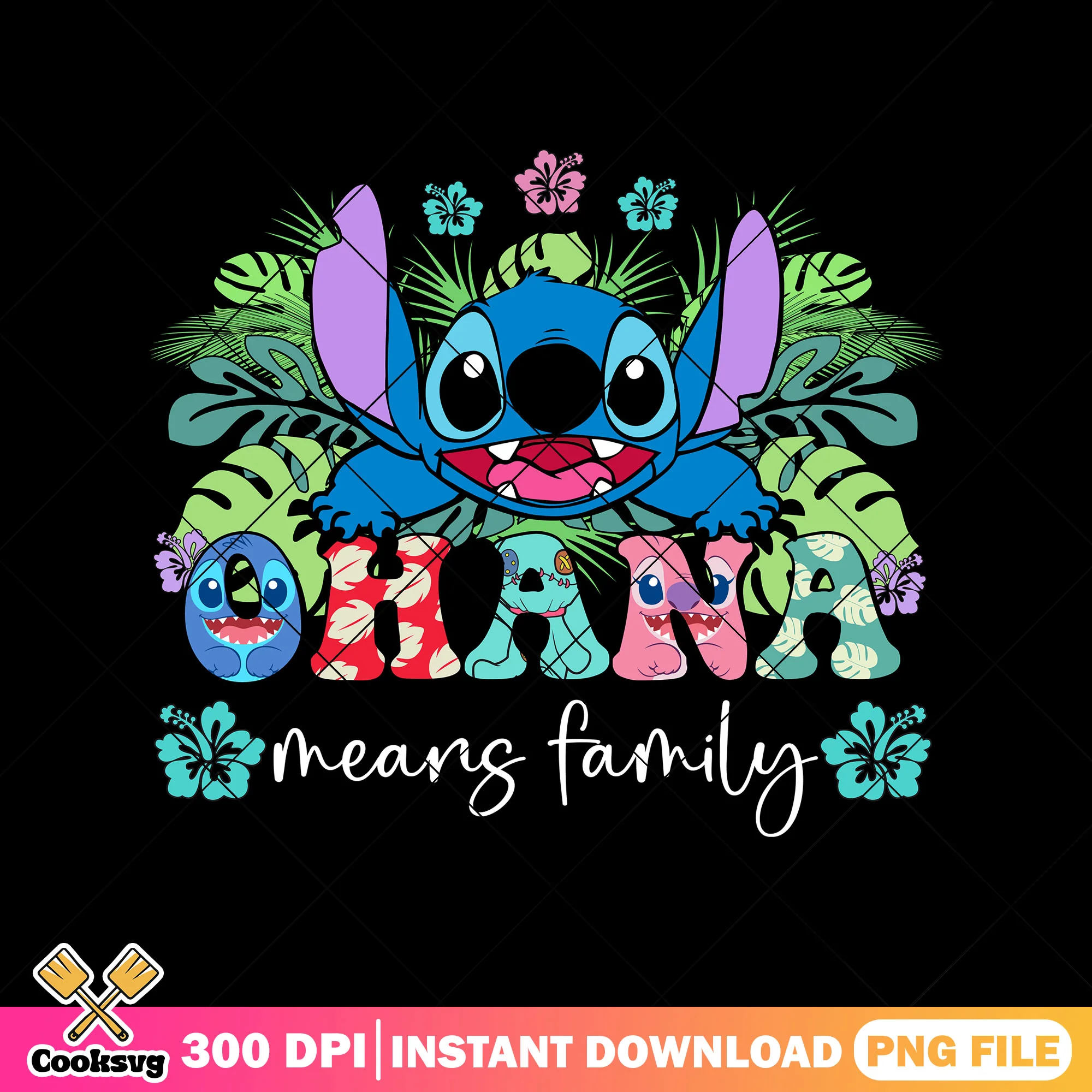 Ohana family and stitch png, ohana means family png, stitch ohana png