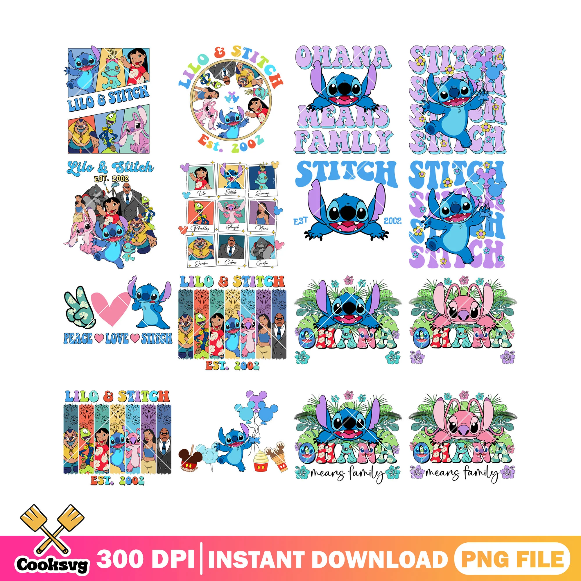 Ohana means family stitch png bundle, stitch ohana png, disney stitch png