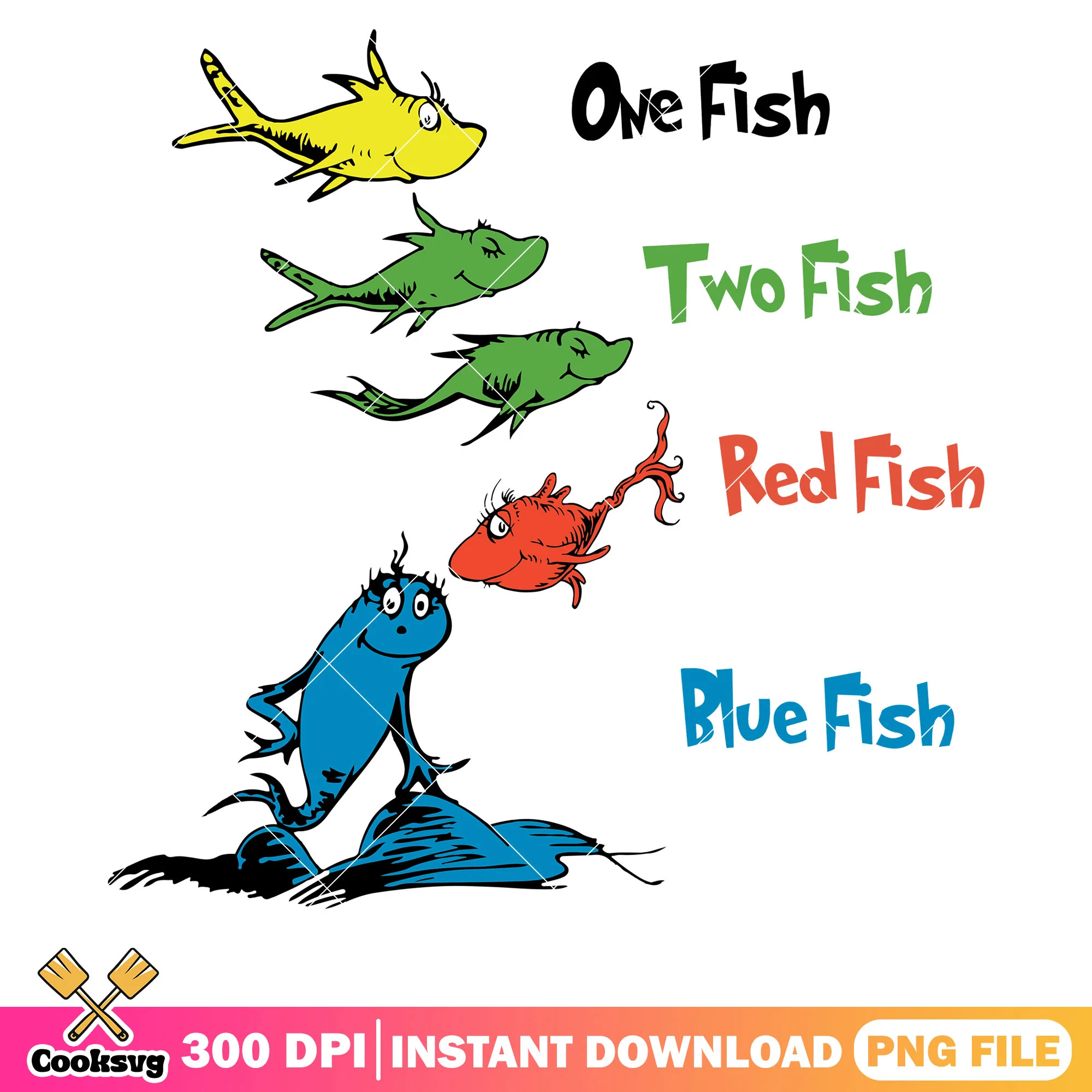 One fish two fish red blue fish png, dr seuss fish png, dr seuss png