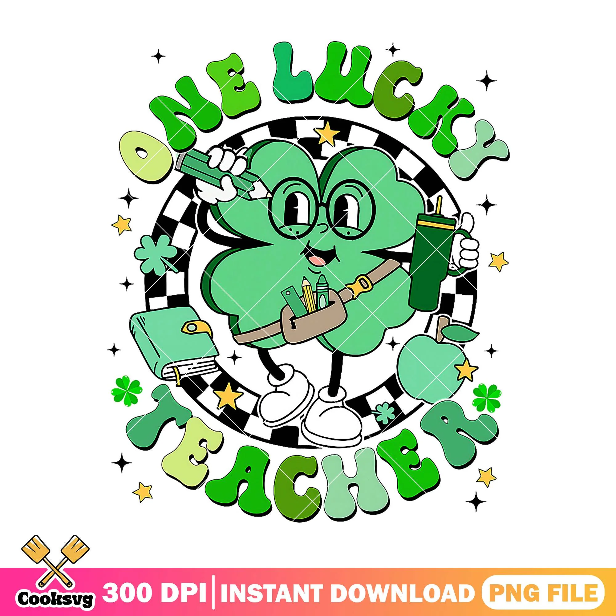 One lucky teacher design png, clover cute png, go back to school png