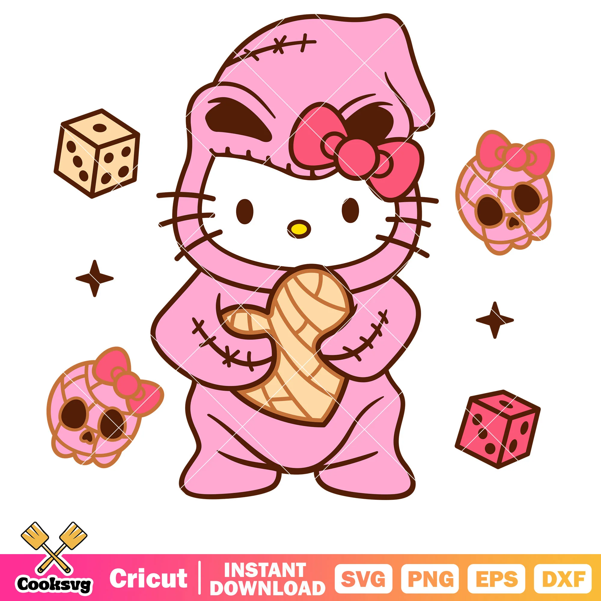 Oogie boogie concha hello kitty pink svg, hello kitty christmas svg
