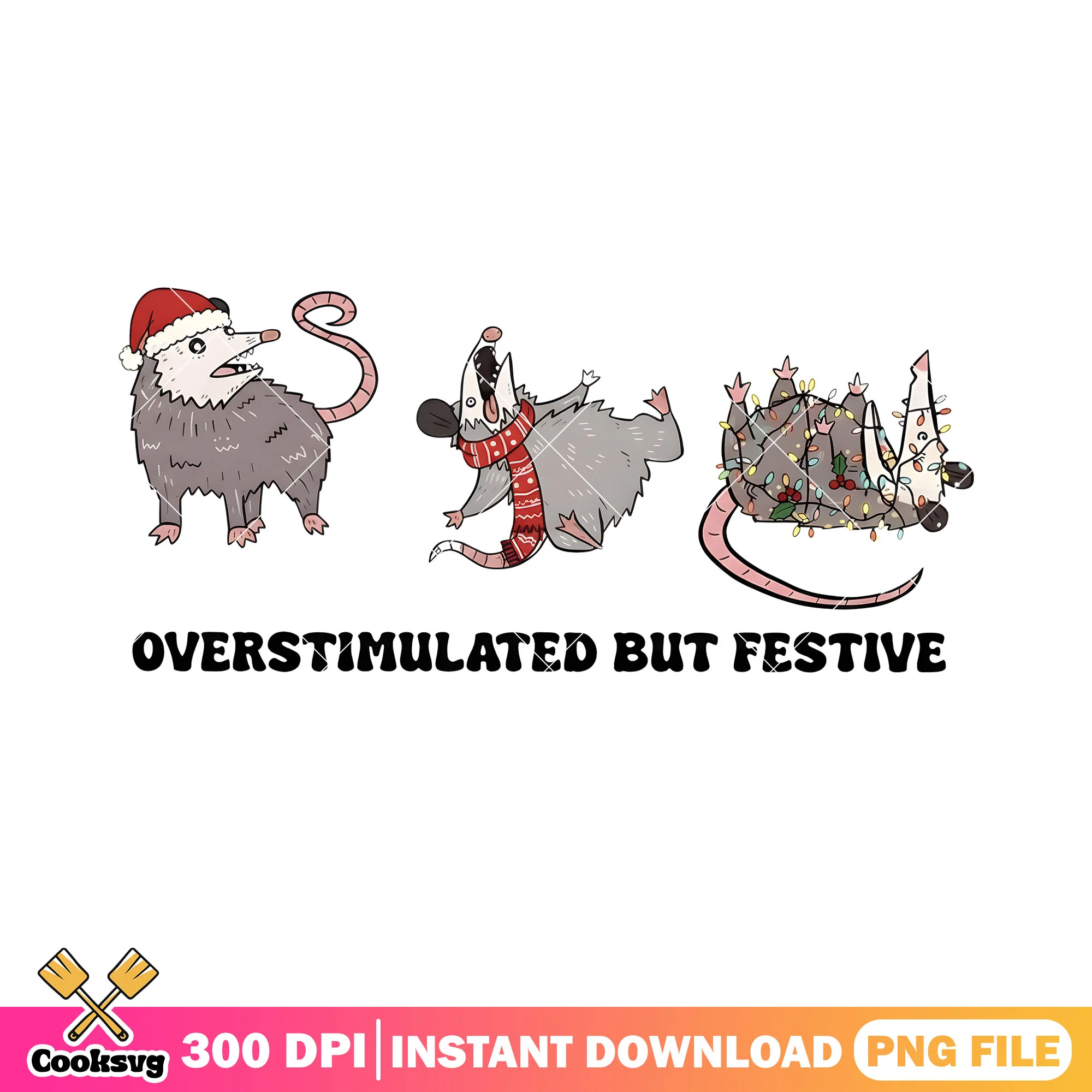 Overstimulated but festive png, Opossum png, santa hat png