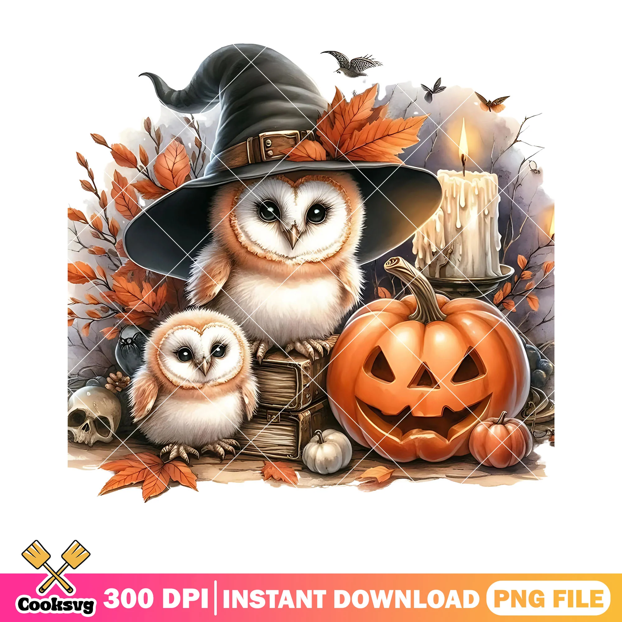 Owl the witch and her baby png, jack o lantern png, scary halloween night png