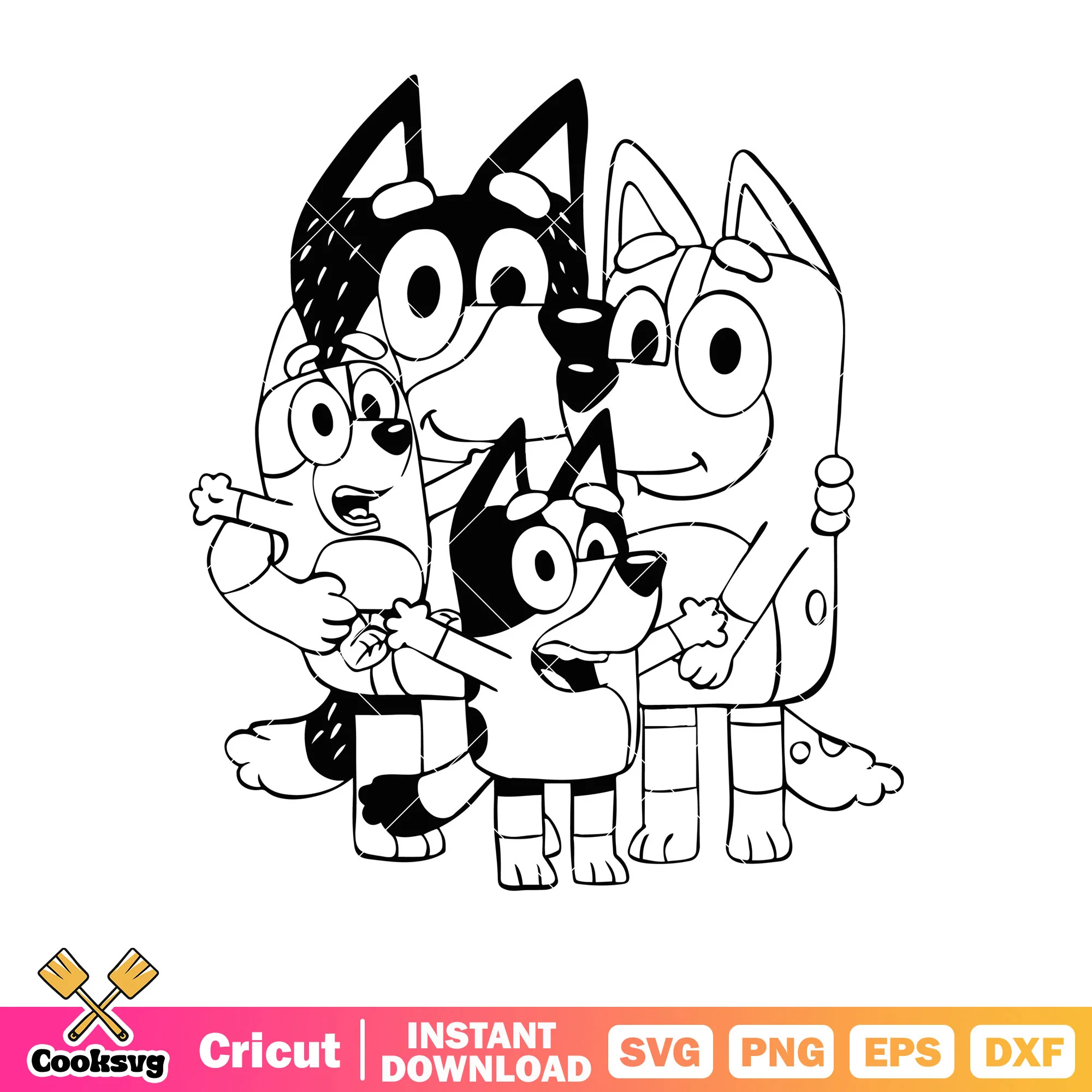 Pages embroidery bluey family coloring svg, cartoon bluey svg, bluey family svg
