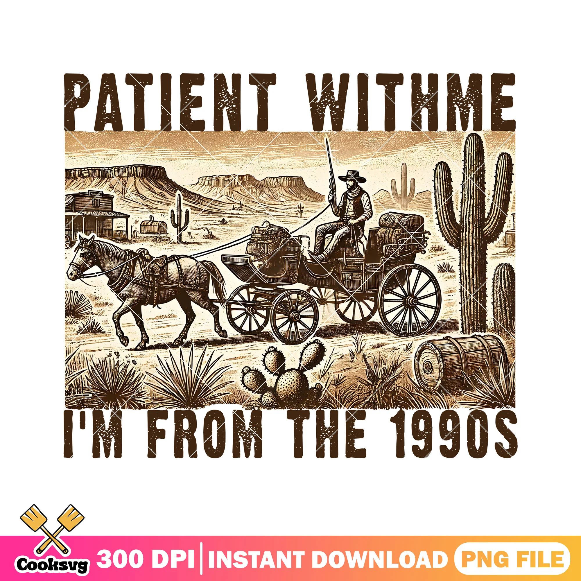 Patient with me 1990s png, vintage air png, cowboy lacal png