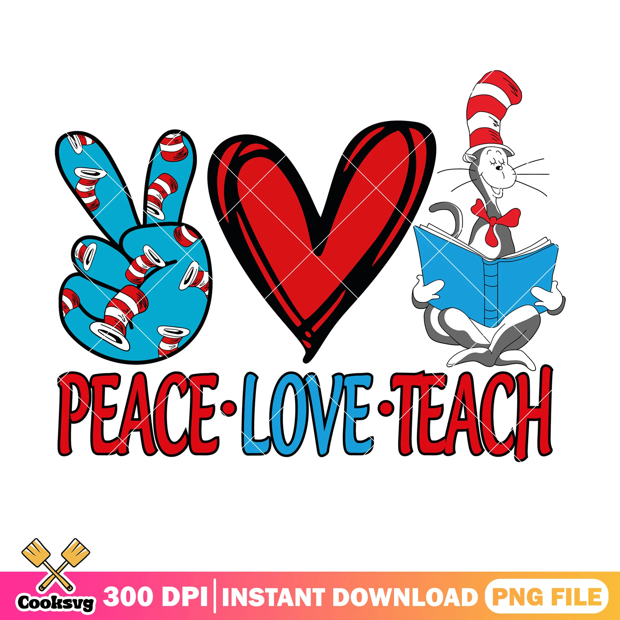 Peace love teach dr seuss love png, peace love teach png