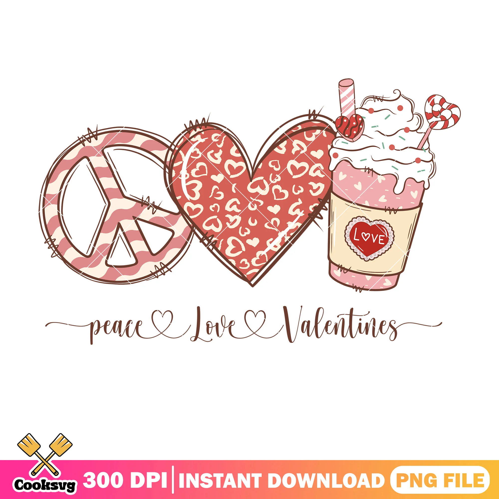 Peace love valentine coffee png, peace love valentine png