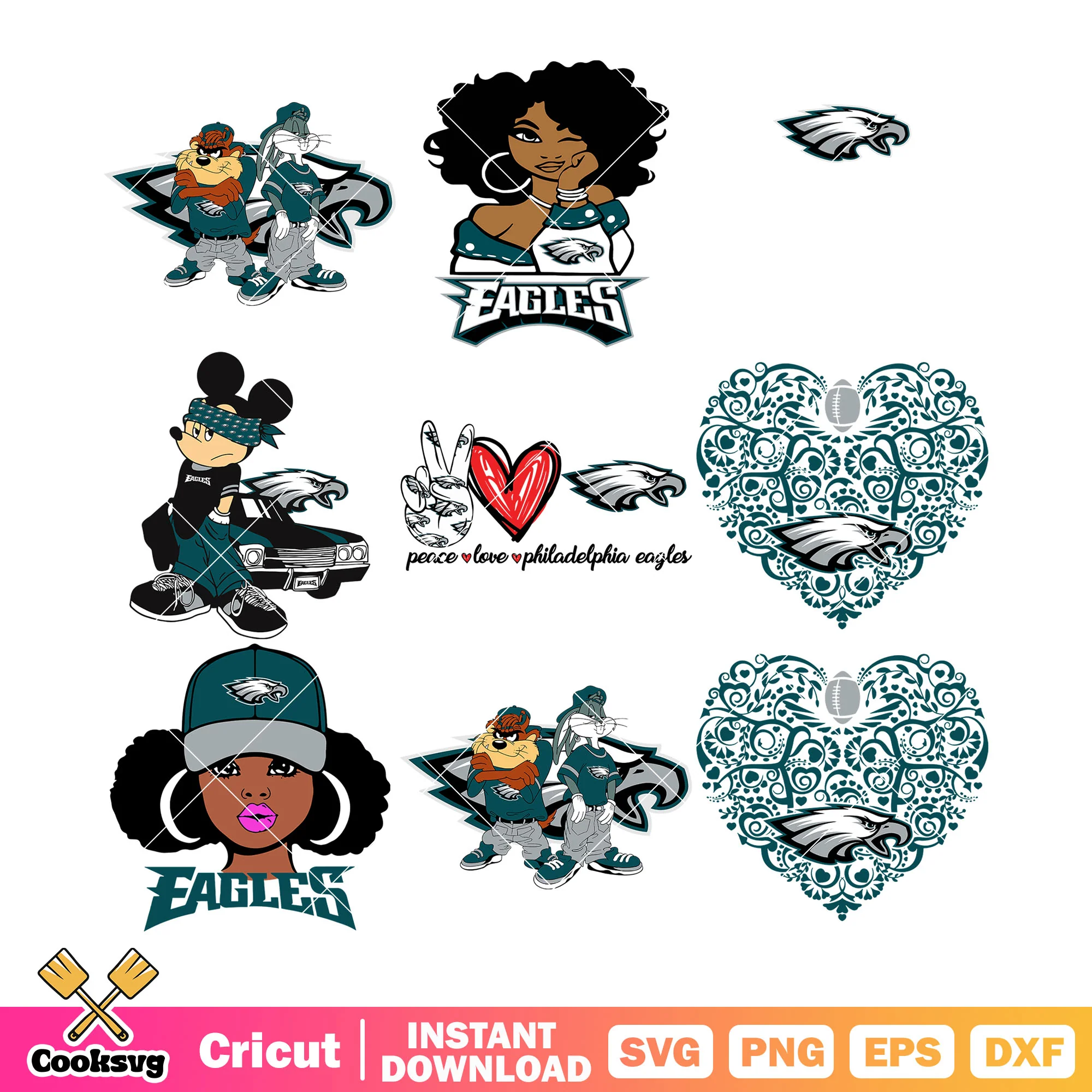 Peace philadelphia eagles bundle svg, bugs bunny svg, eagle head svg