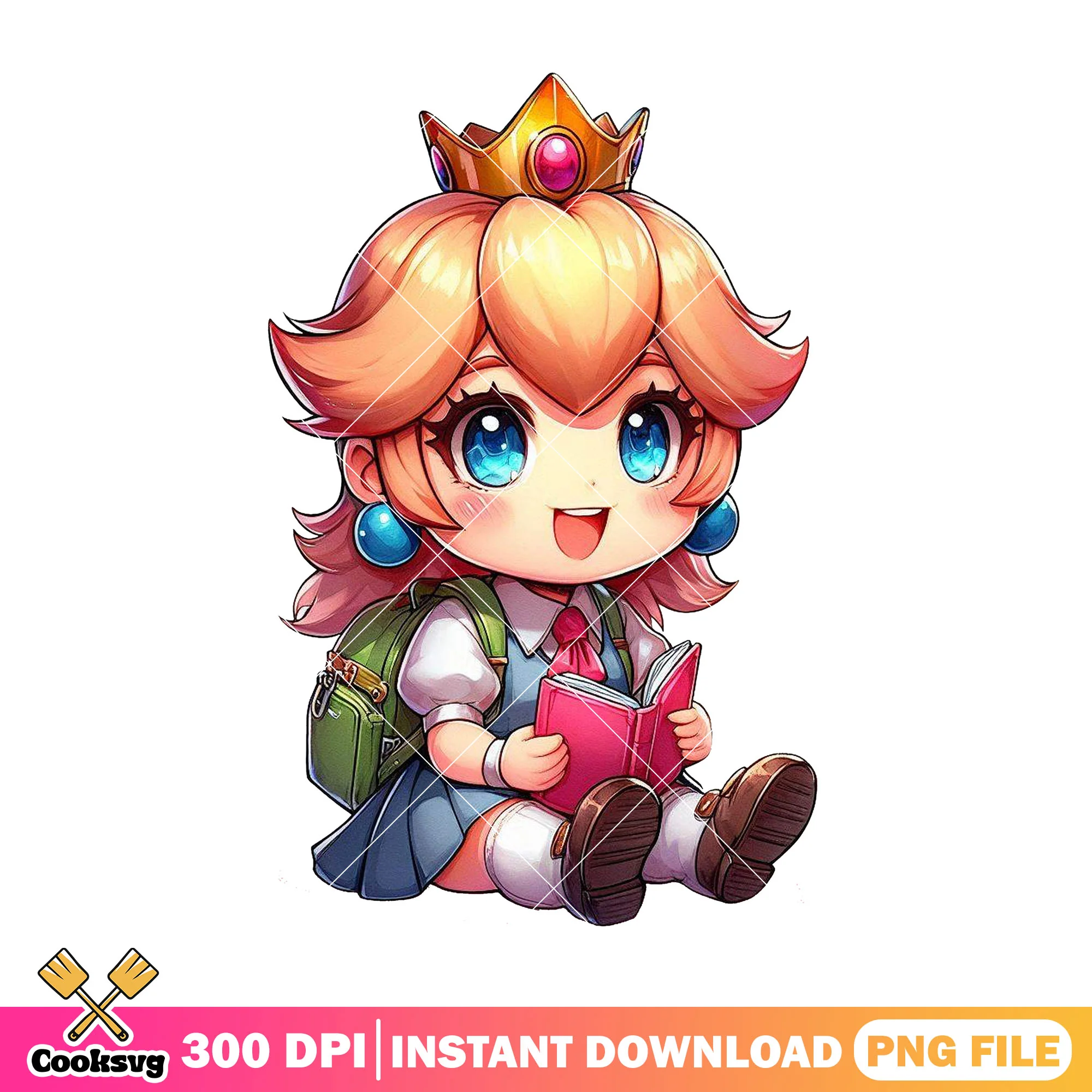 Peach chibi reading png, back to school image png, peach love png