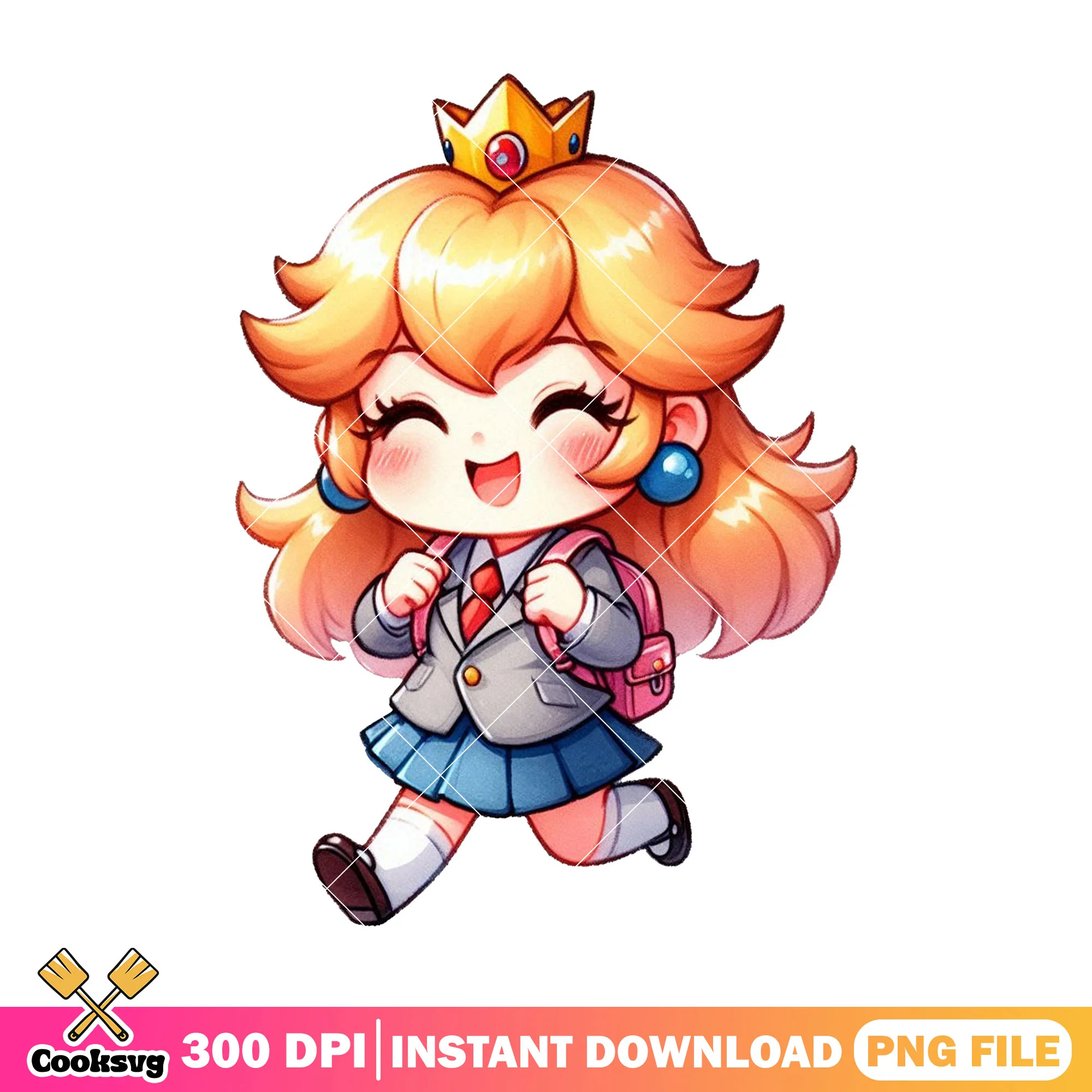 Peach with yellow hair png, when back to school png, peach princess png