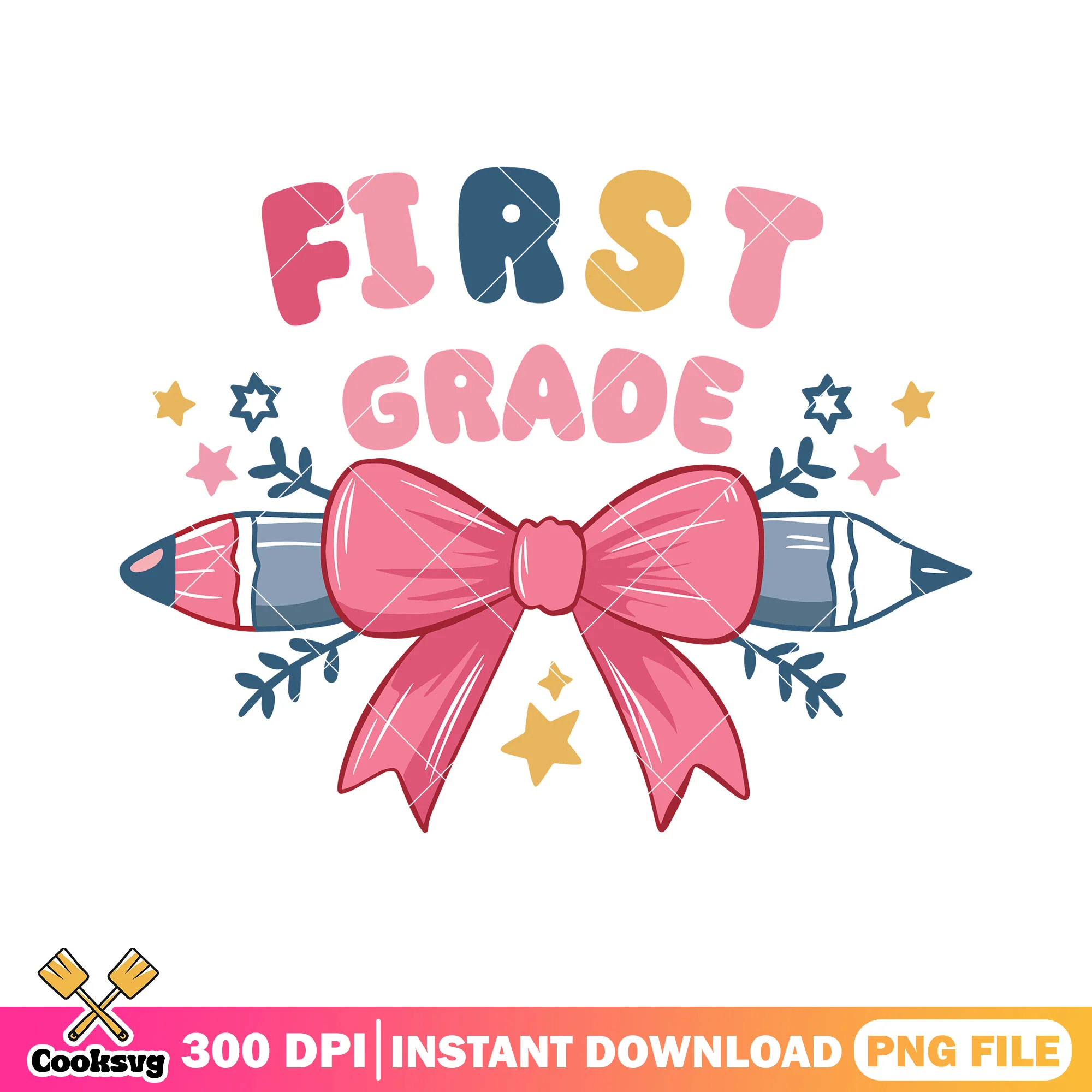 Pencil bow first grade png, colors font png, back to school art png