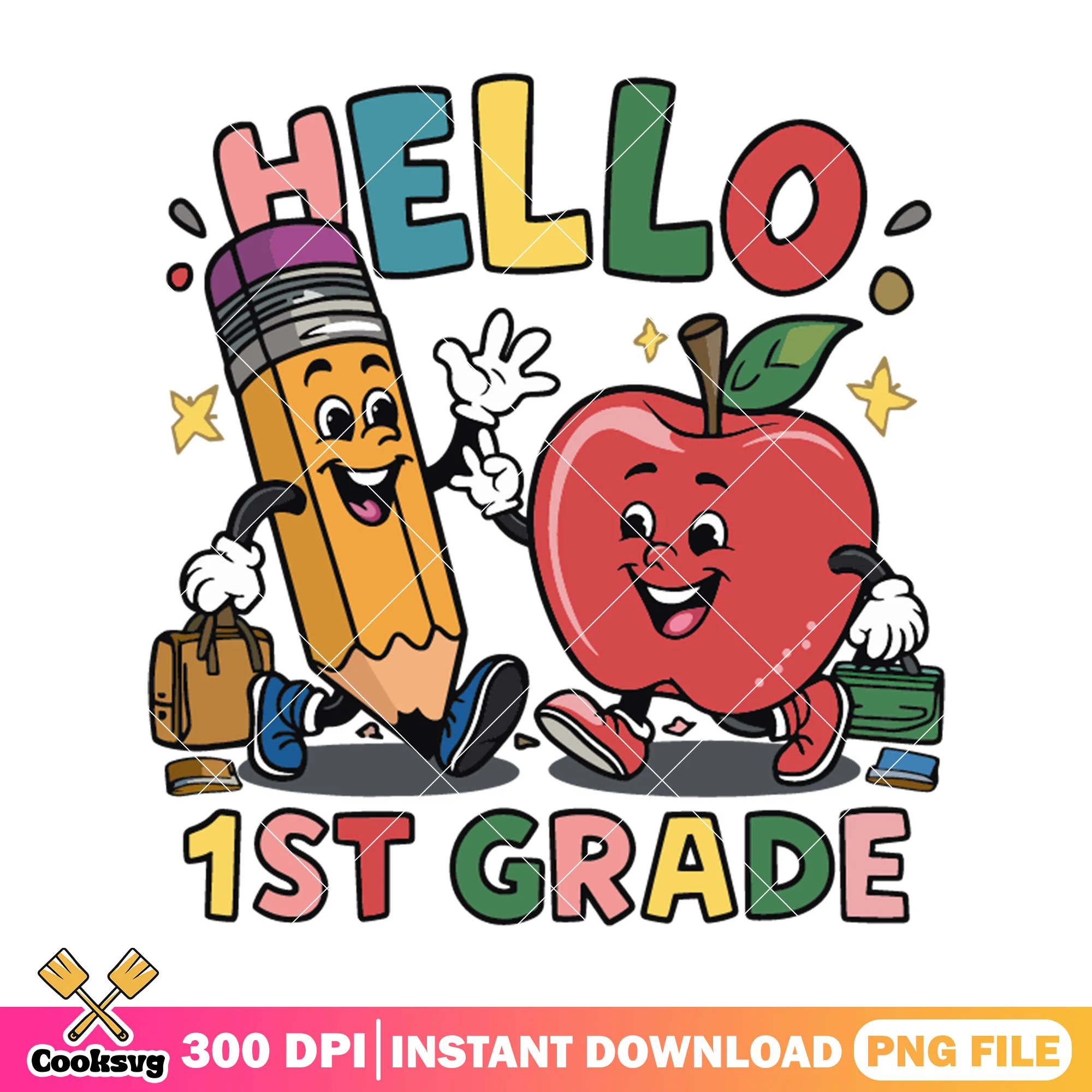 Pencil hello 1st grade png, happy apple png, back to school day png