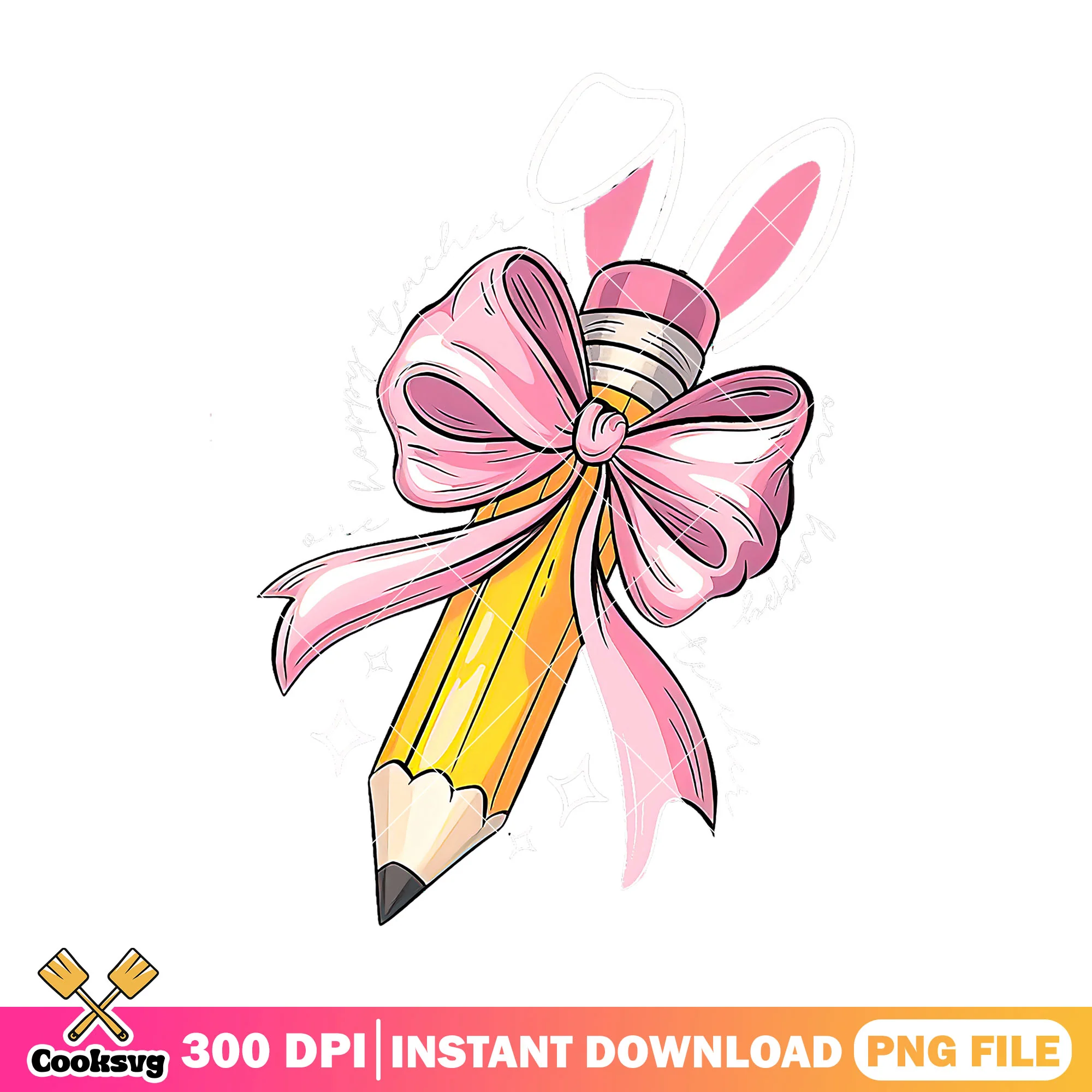 Pencil with bow design png, bunny bow png, happy back to school png