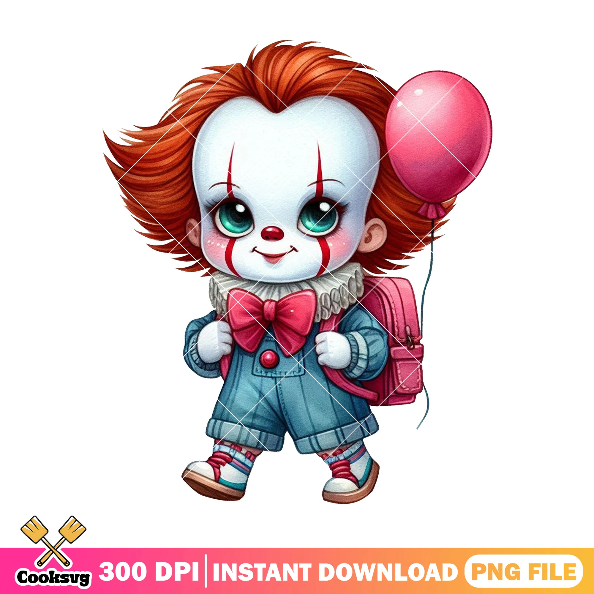 Pennywise chibi design png, go back to school png, pennywise cute png