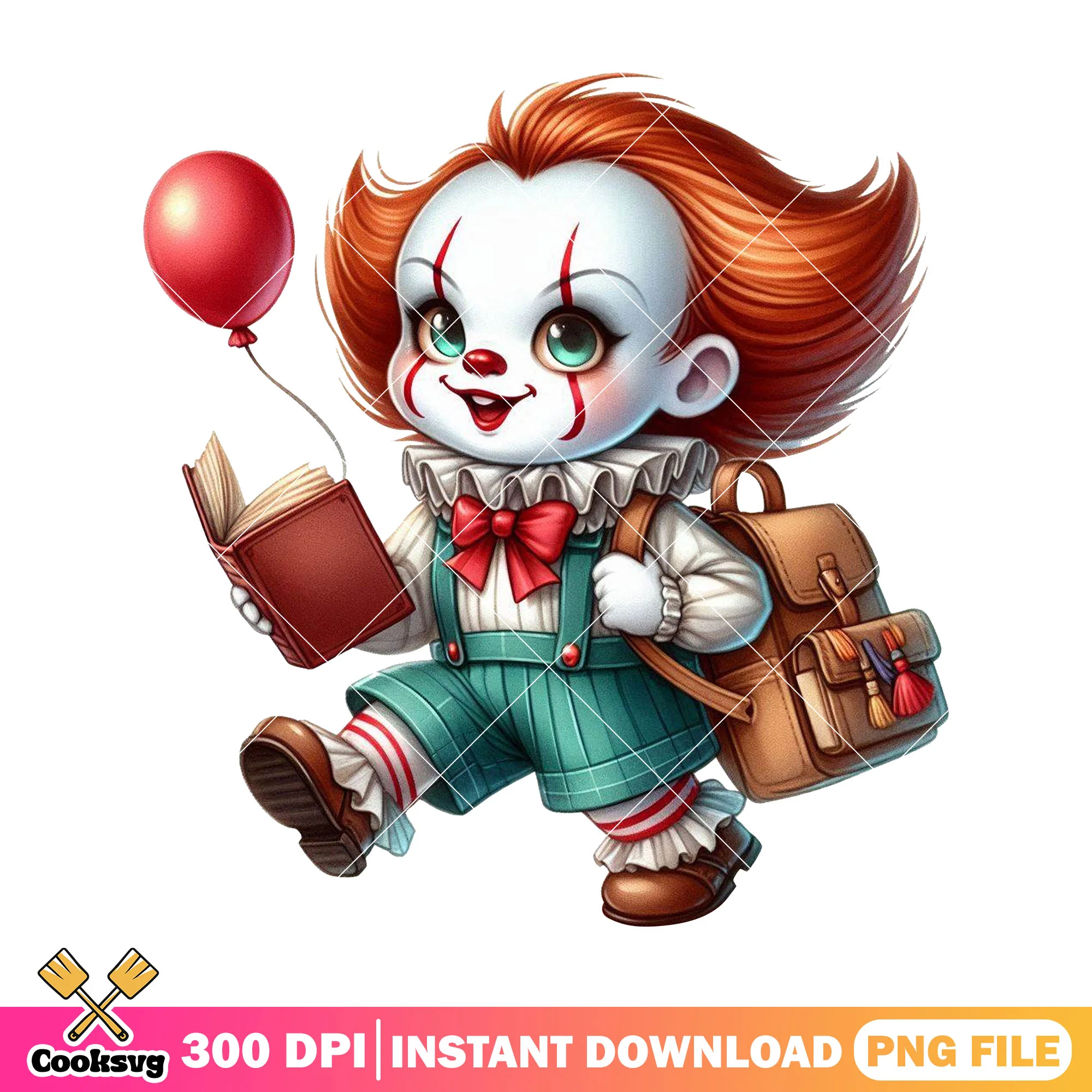 Pennywise going school png, when back to school png, pennywise clown png