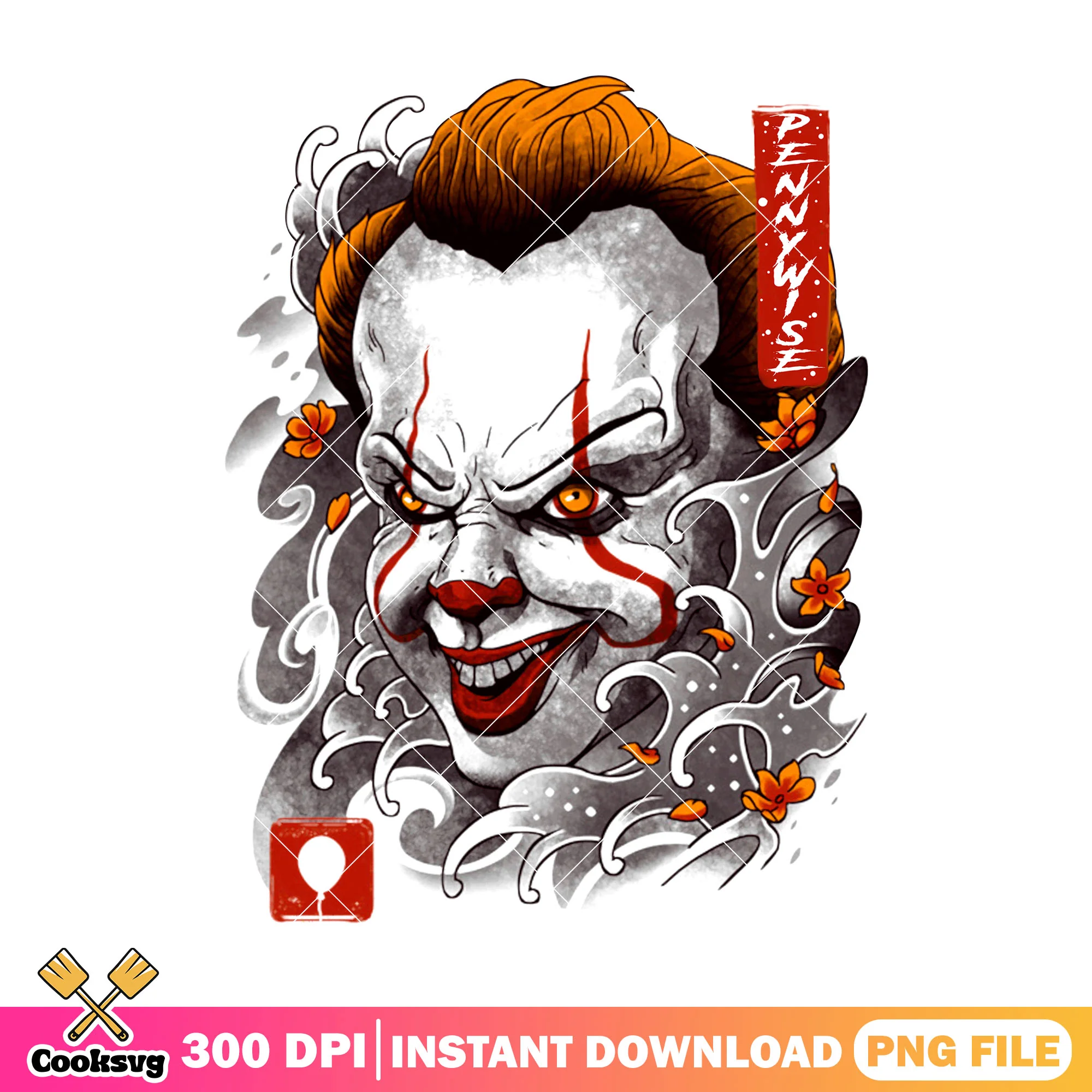 Pennywise horror villains face deisgn png, halloween movie png