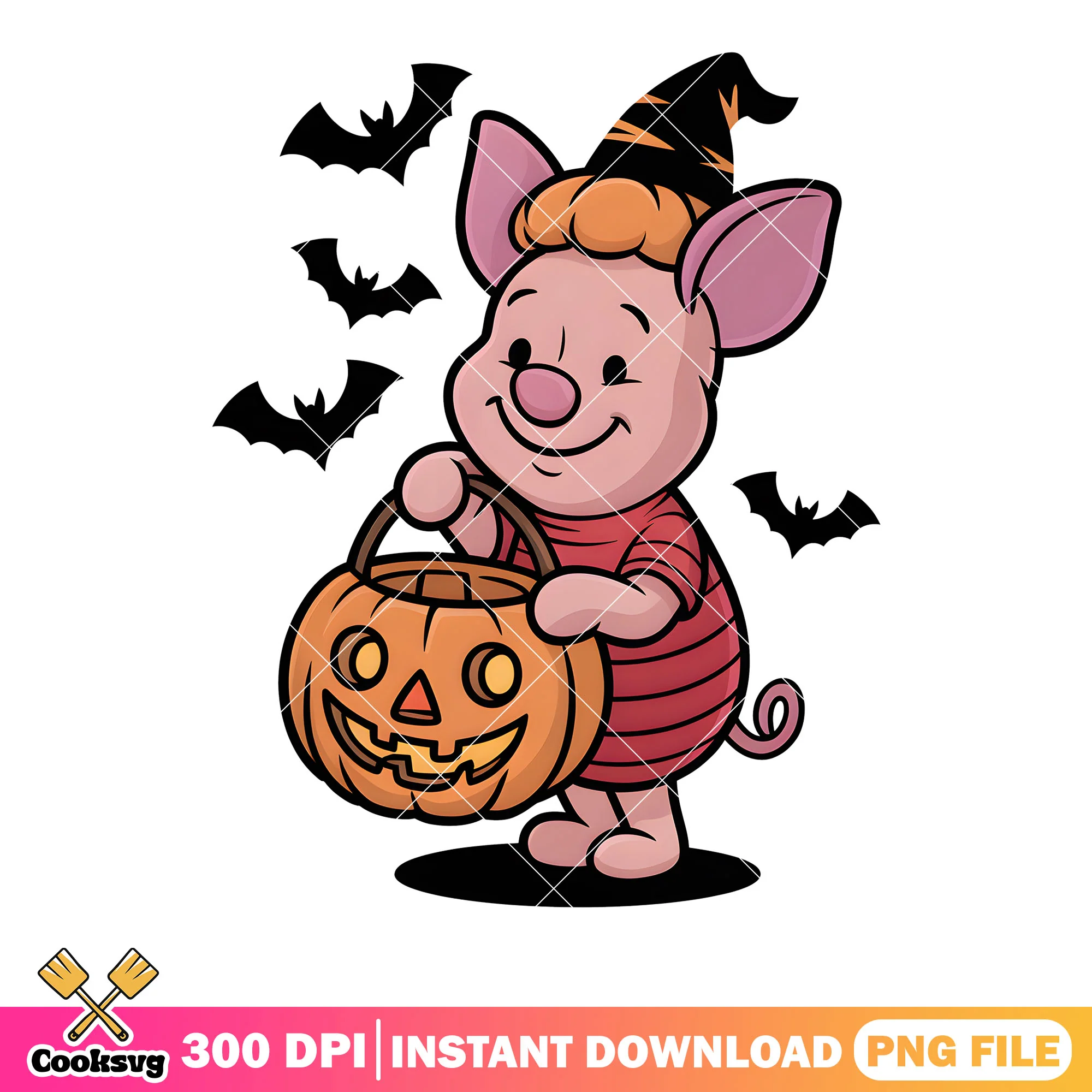 Piglet witch jack lantern png, trick or treat png, winnie the pooh png