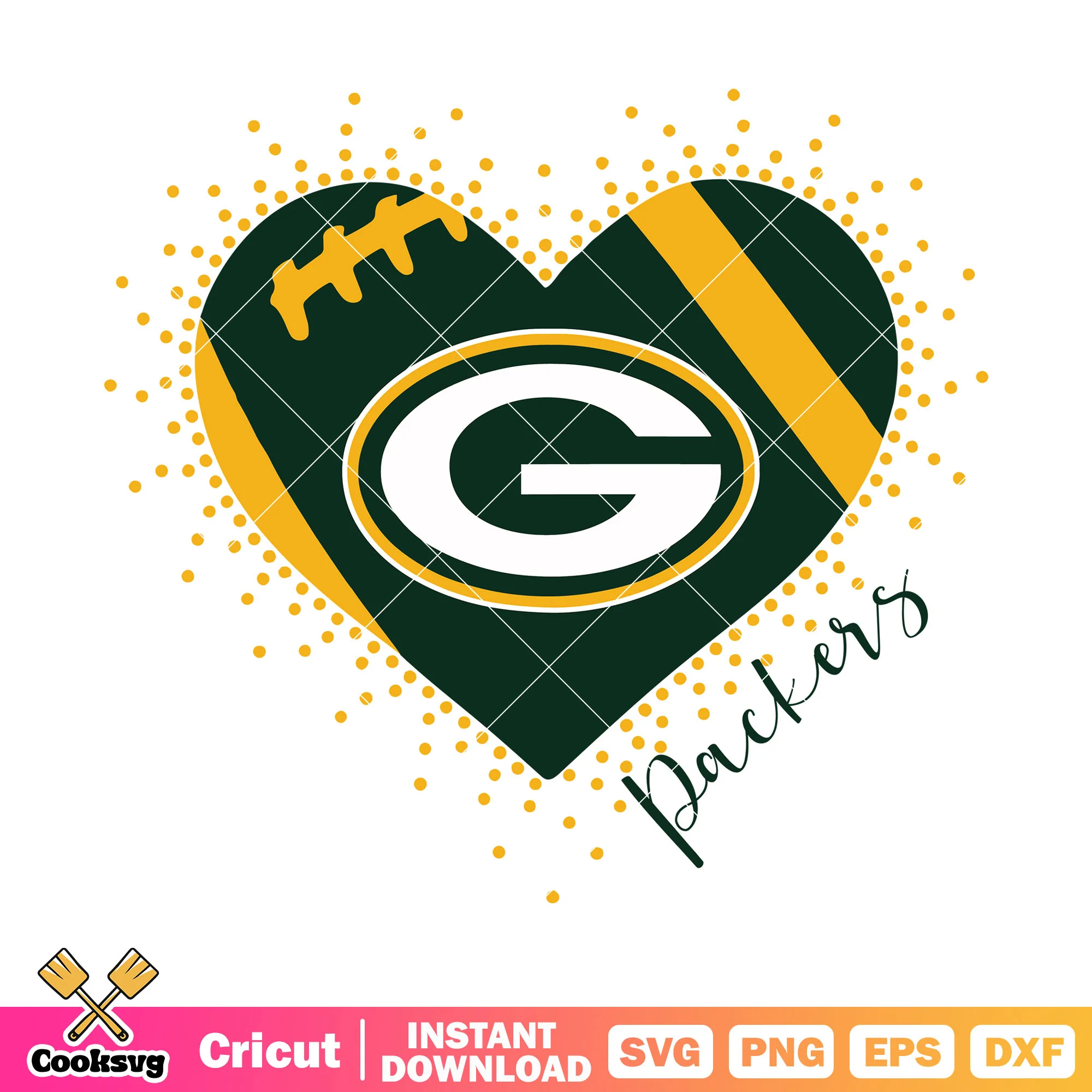 Pigskin heart shape packers svg, Green Bay Packers svg, nfl svg