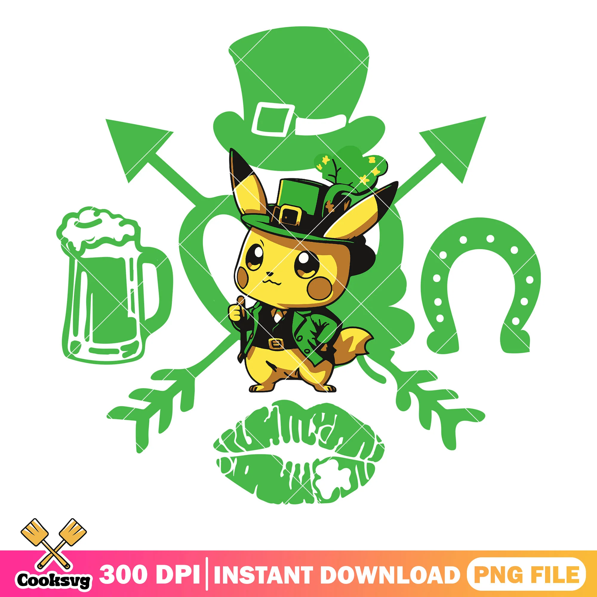 Pikachu love patrick day png, st patrick's day pikachu png