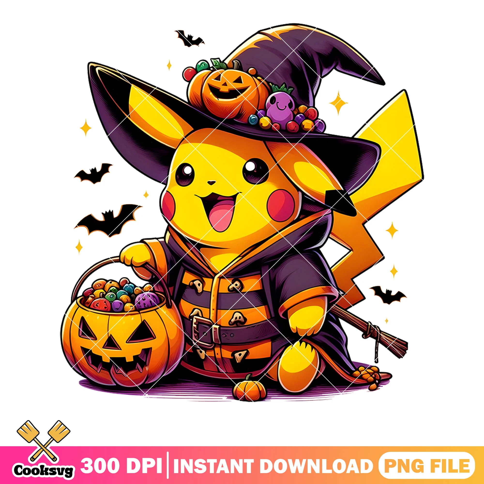 Pikachu with hat witch png, halloween nintendo png, spooky costume png