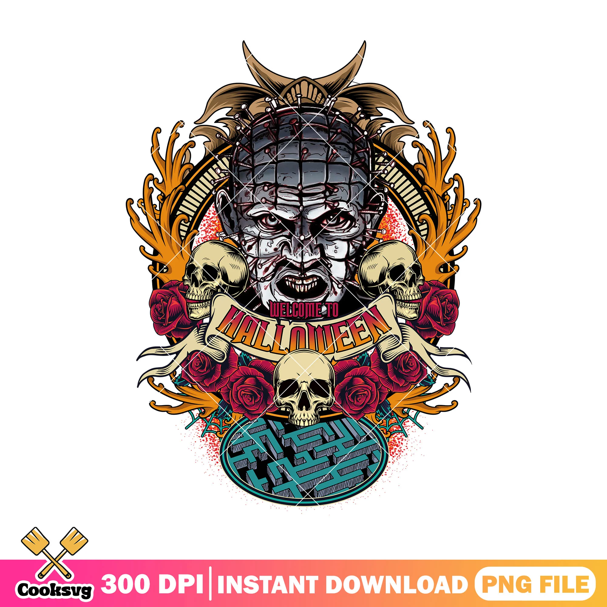 Pinhead image design png, halloween movie png, horror movie png