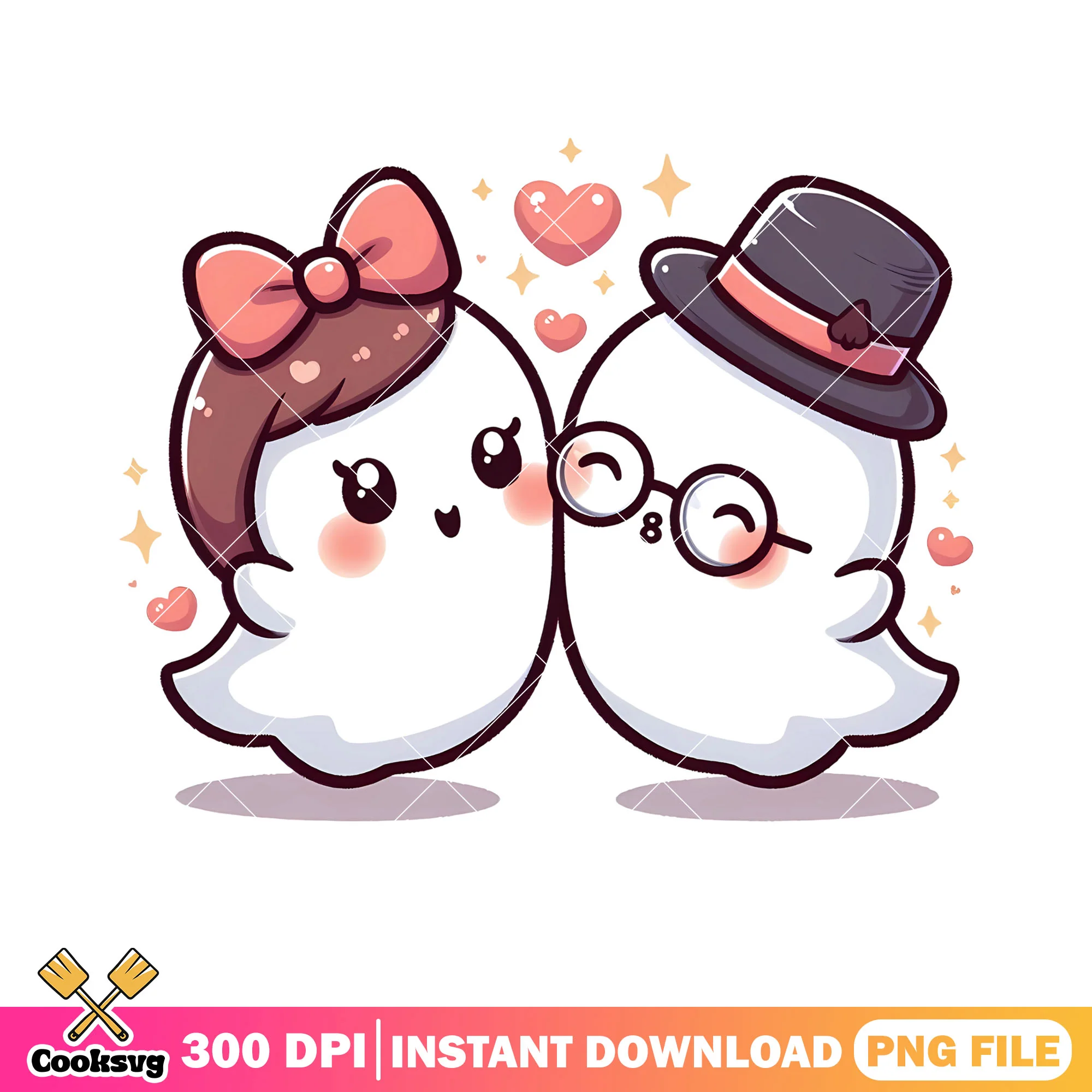 Pink bow tie love couple png, Ghost costume png, halloween scary png