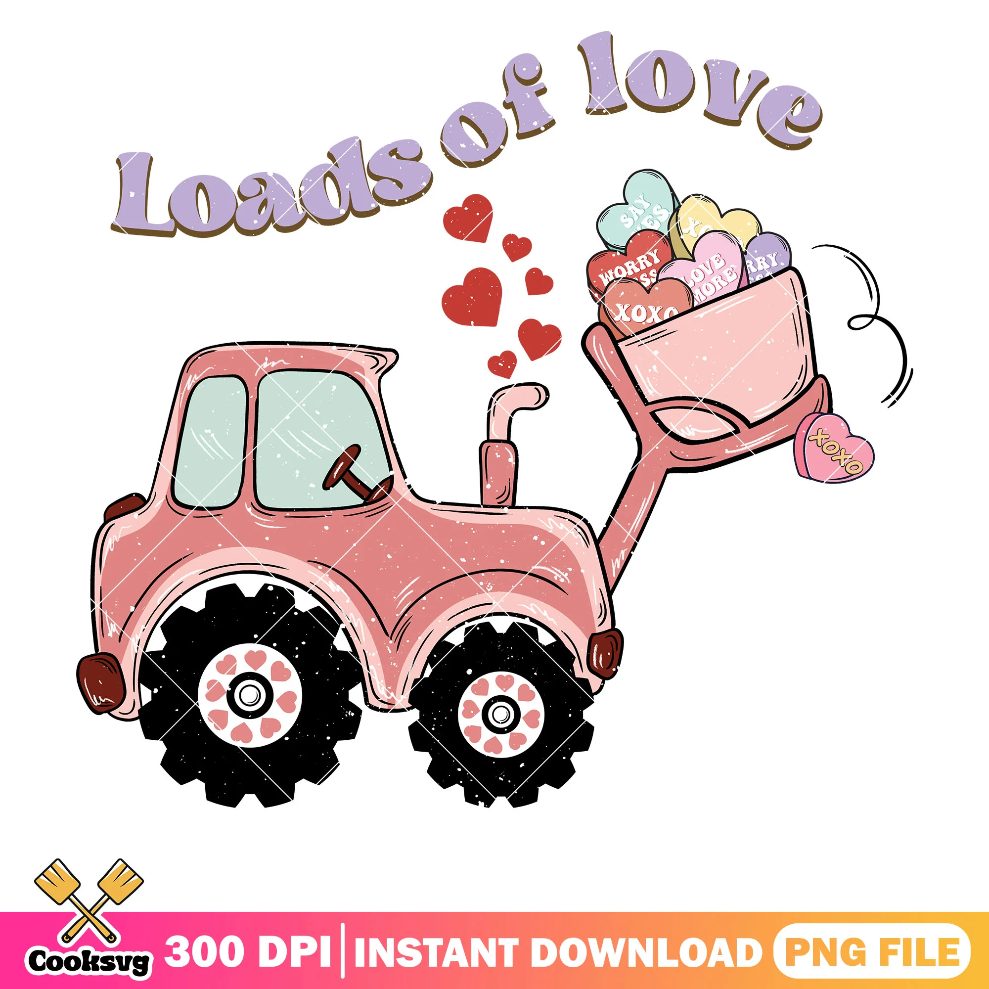 Pink car loads of love valentine png file, loads of love png, pink valentine png