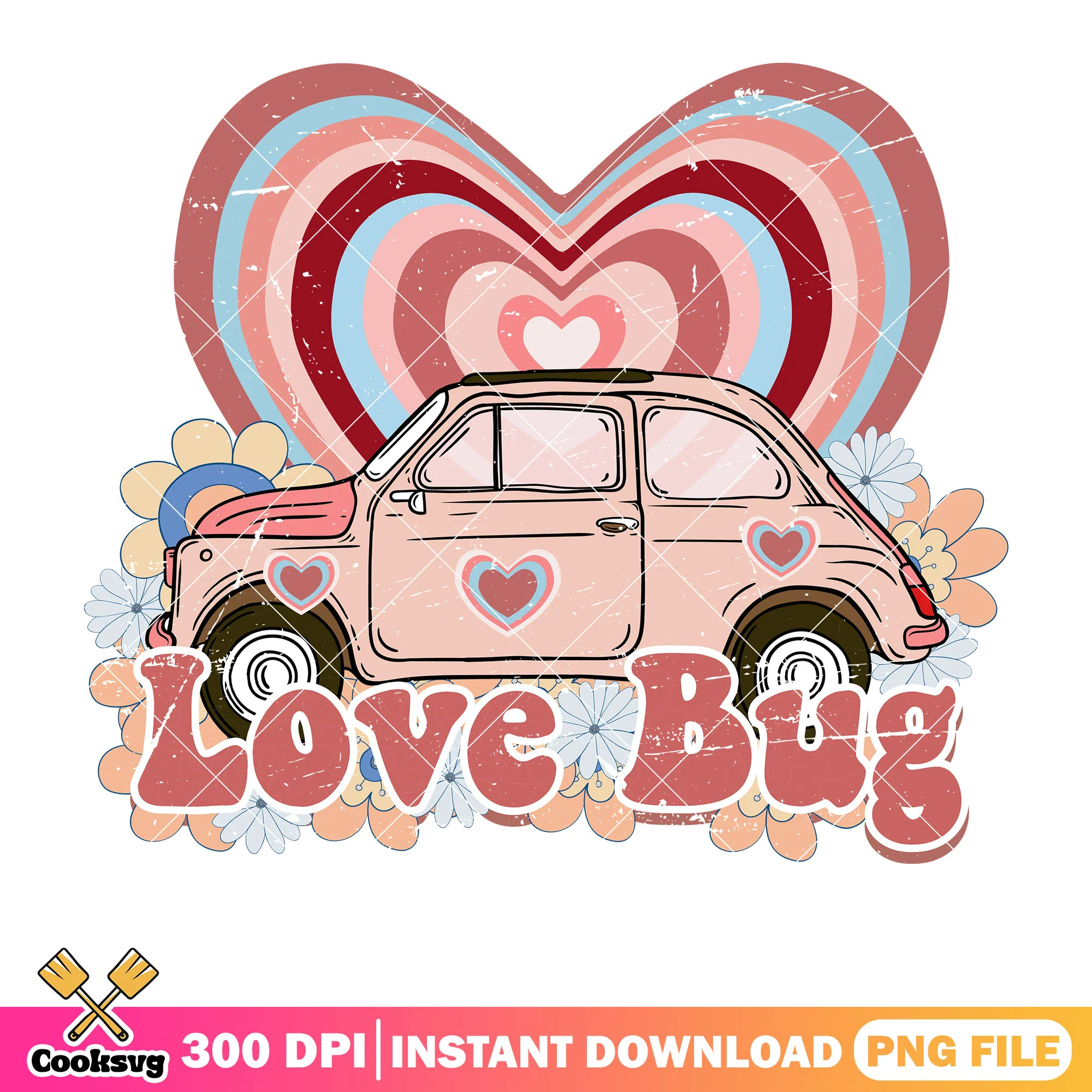 Pink car valentine love bug png file, love bug png, pink valentine png