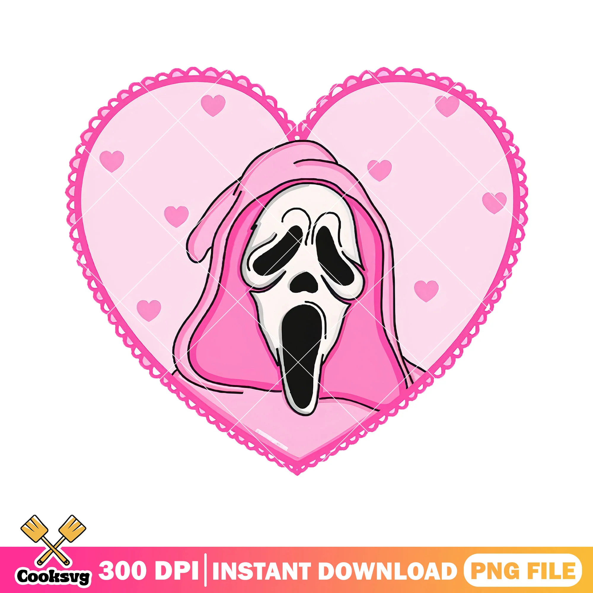 Pink ghost face heart png, horror png, halloween custome png