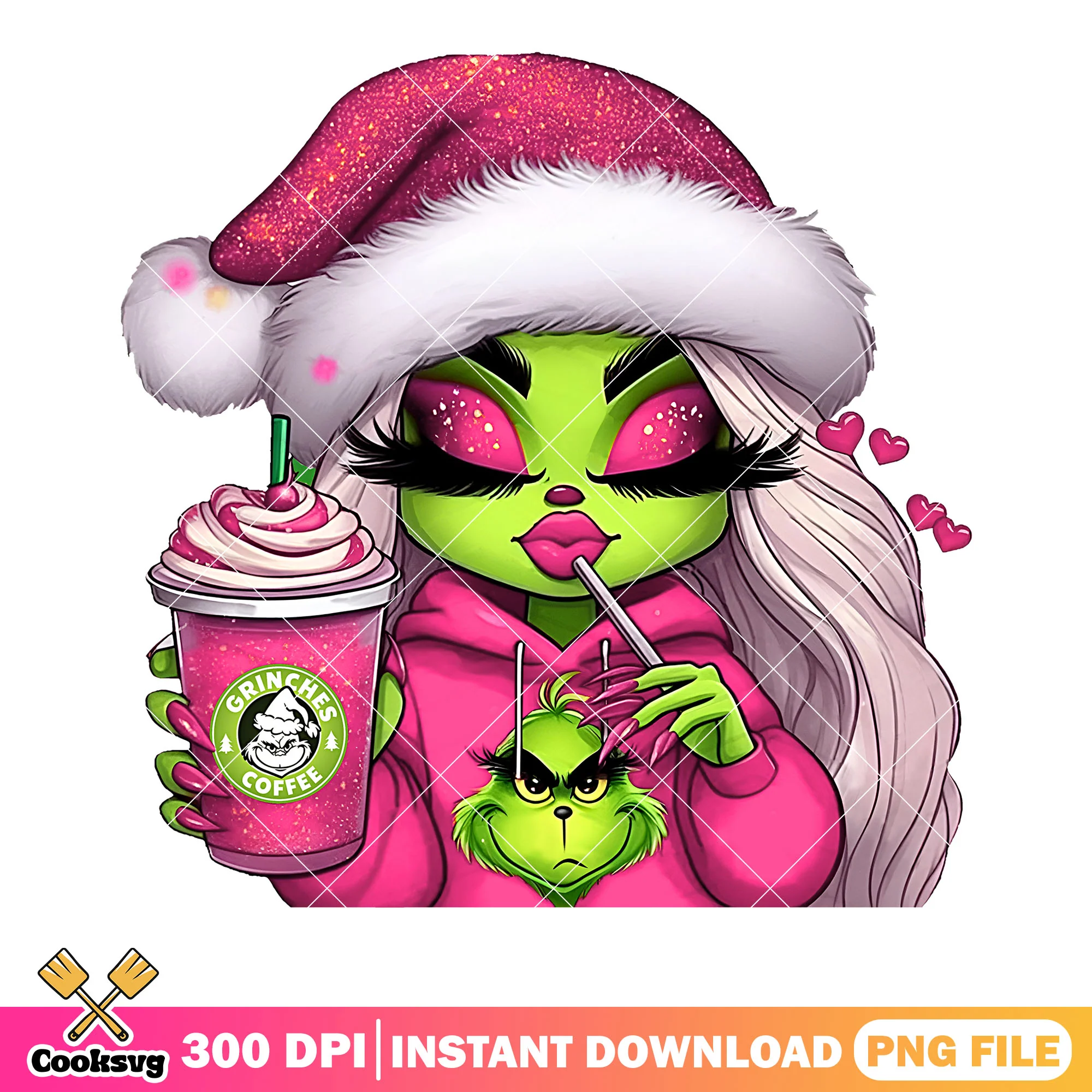 Pink grinch girl xmas png, christmas vibes png, the grinch png
