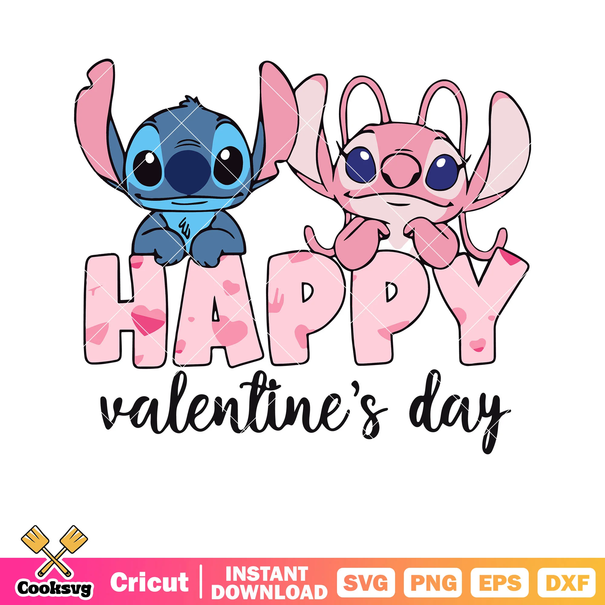Pink happy valentine day with stitch svvg, pink valentine svg