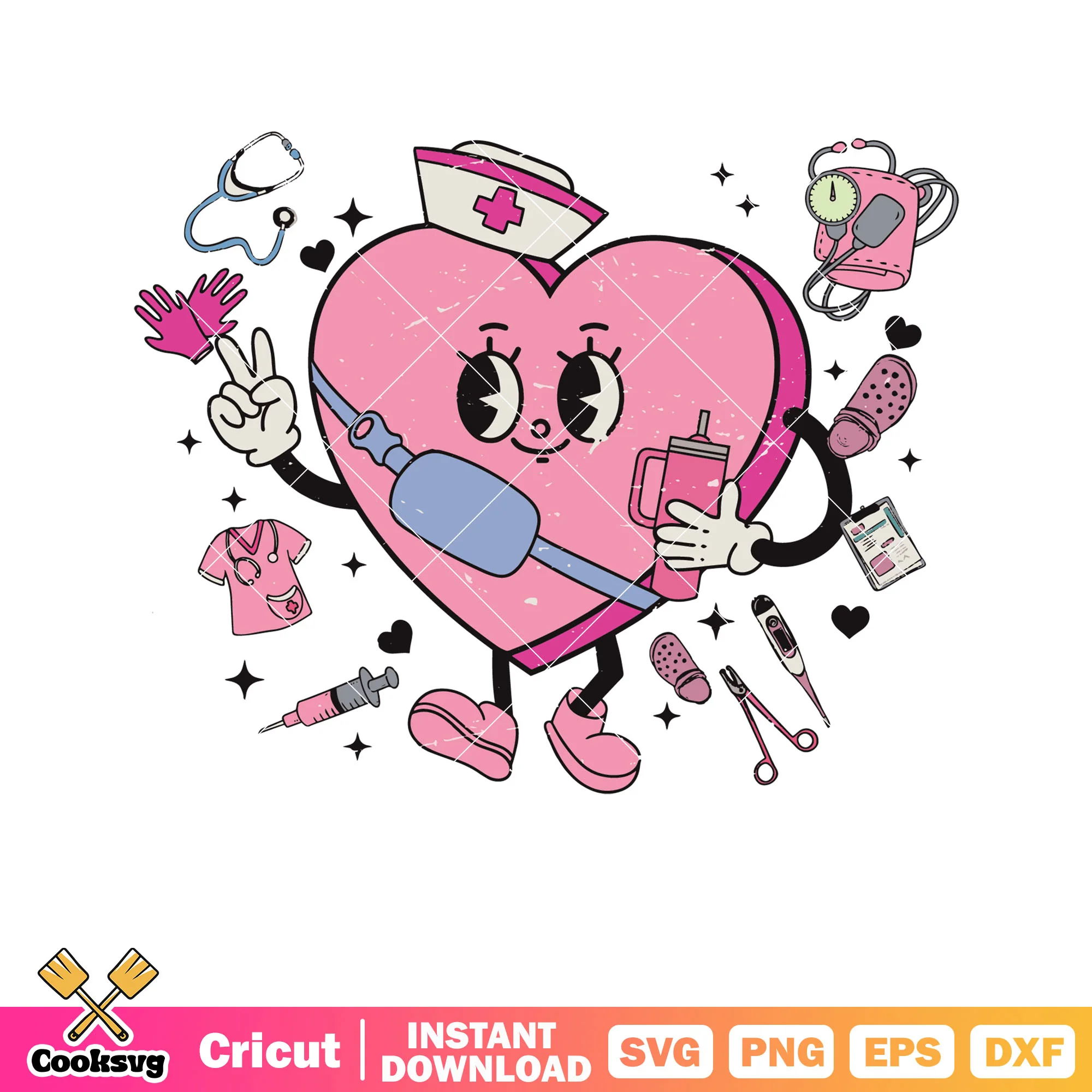 Pink heart valentine nurse svg, nurse valentine svg, pink valentine svg