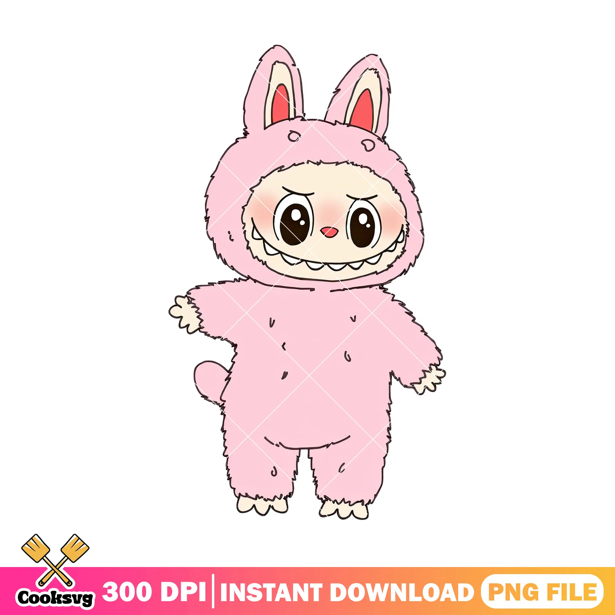 Pink labubu illustration png, labubu cute png, big labubu png