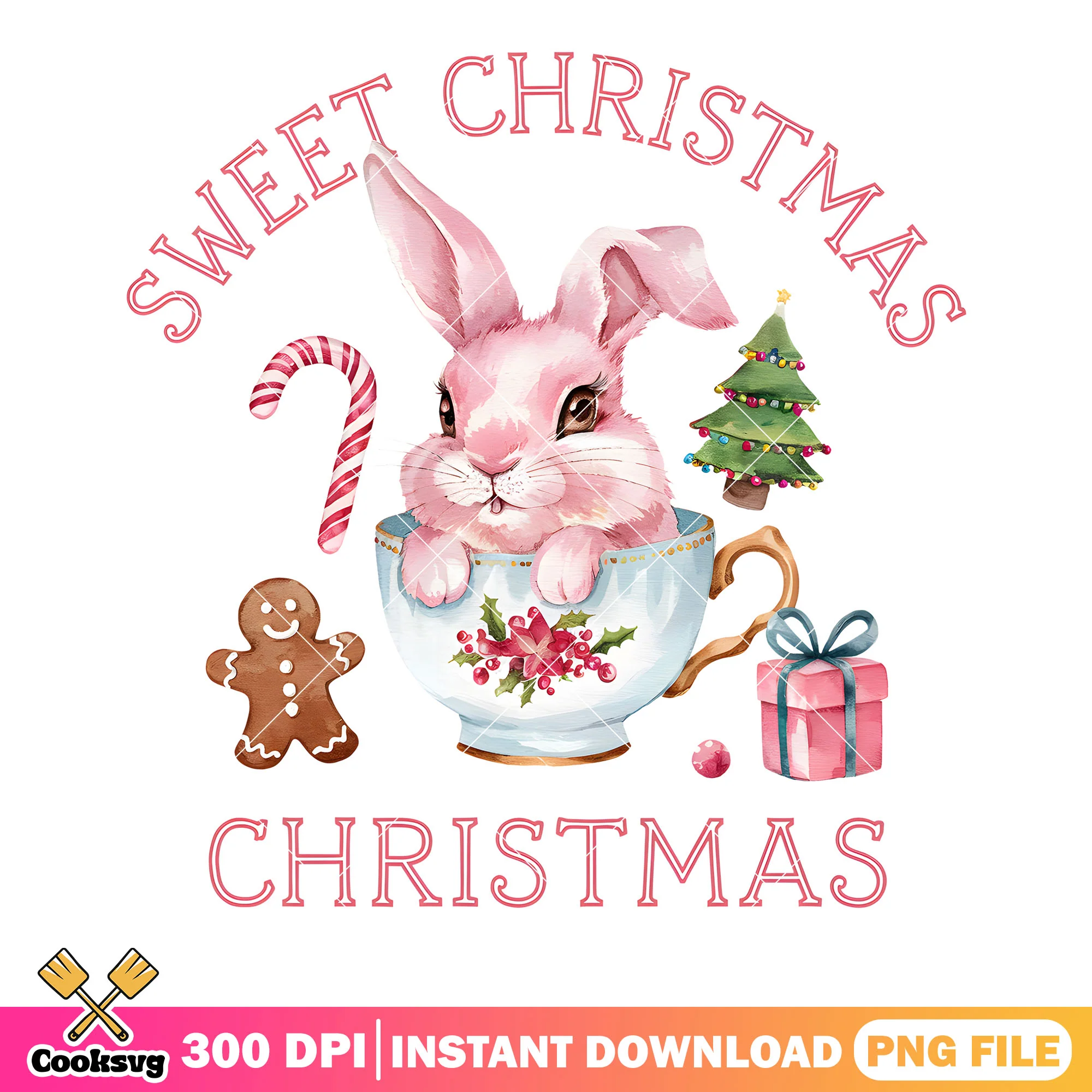 Pink sweet christmas png, christmas gifts png, christmas coffee png