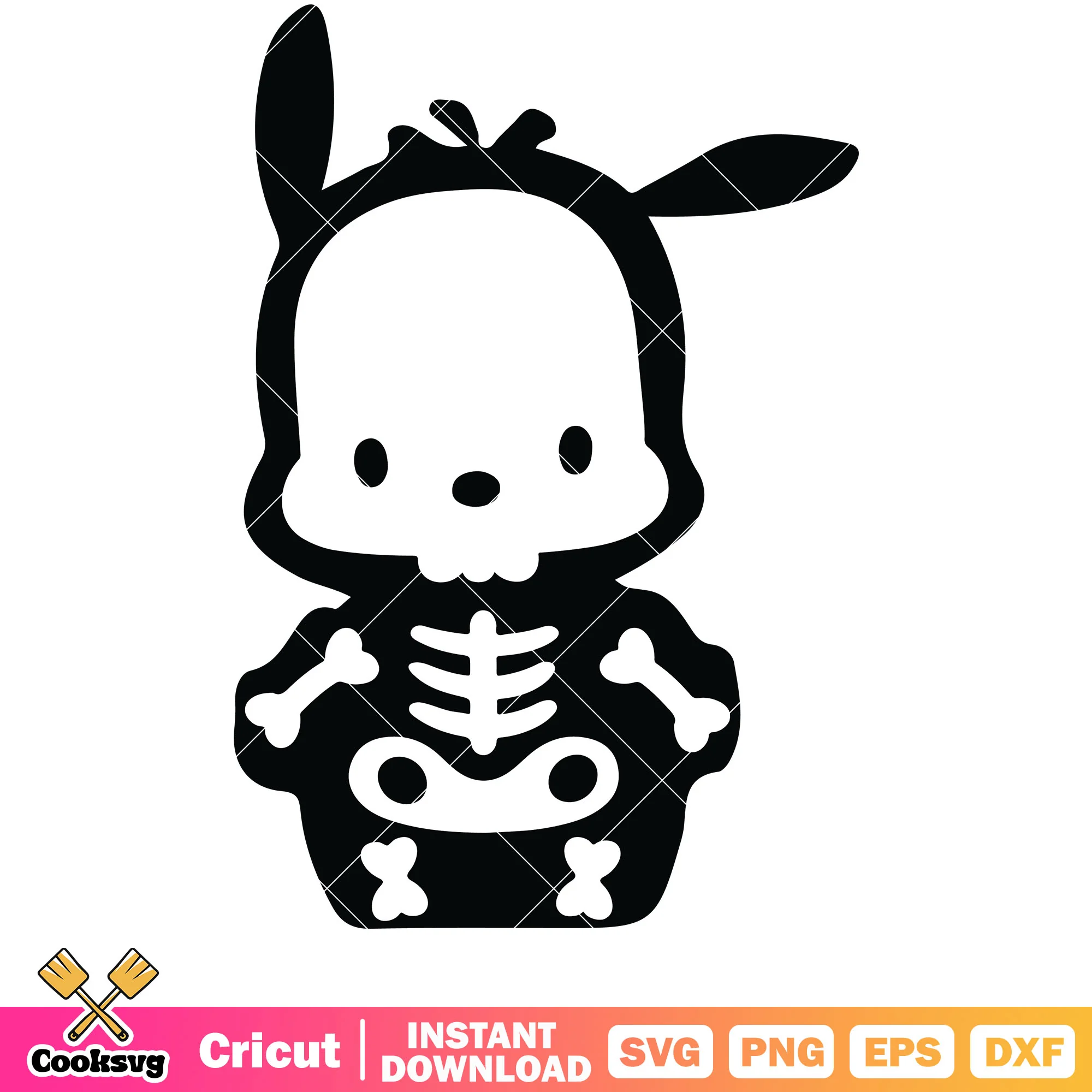 Pochacco skeleton halloween svg, pochacco svg, halloween hello kitty svg