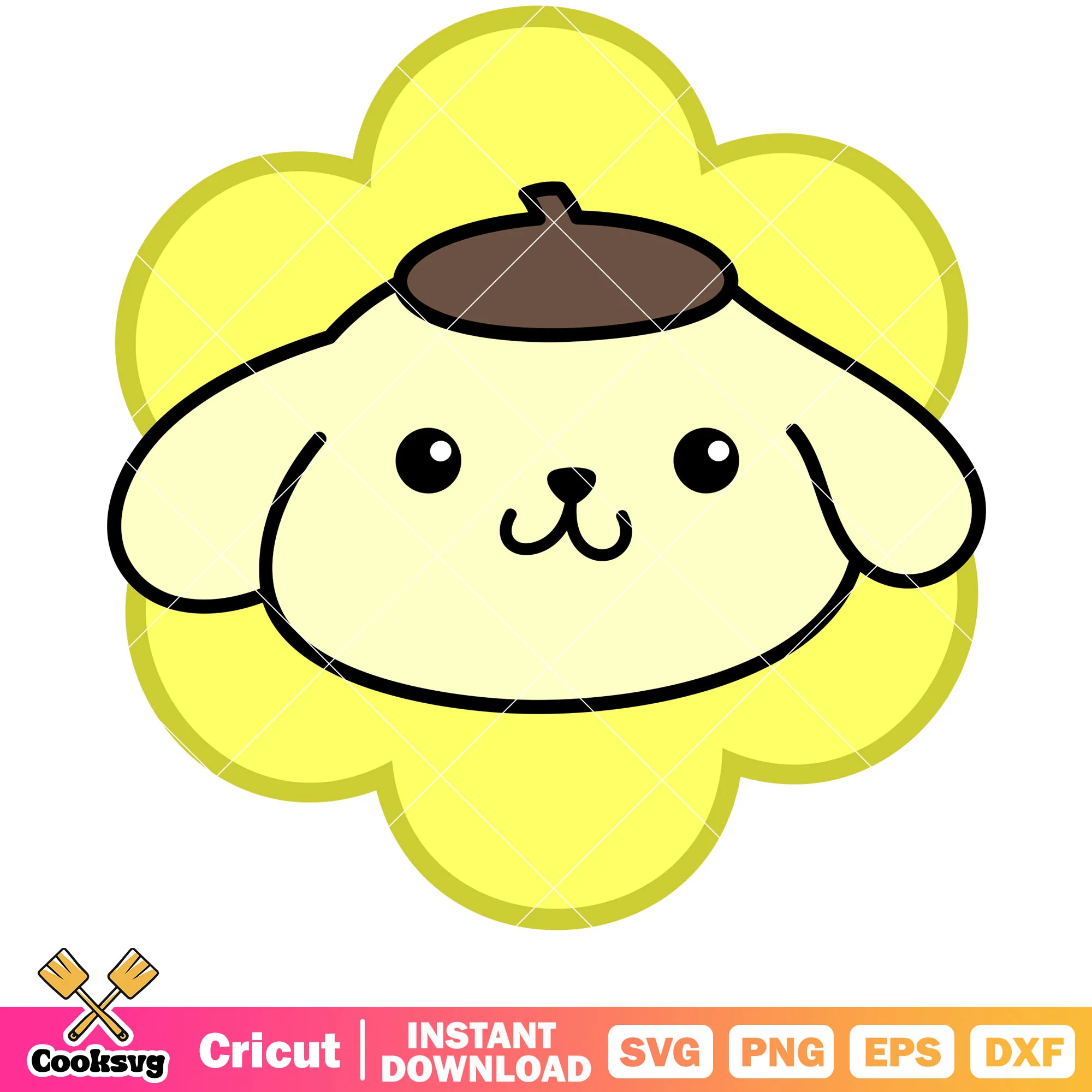 Pompompurin face flower svg, sanrio hello kitty svg, sanrio cartoon svg