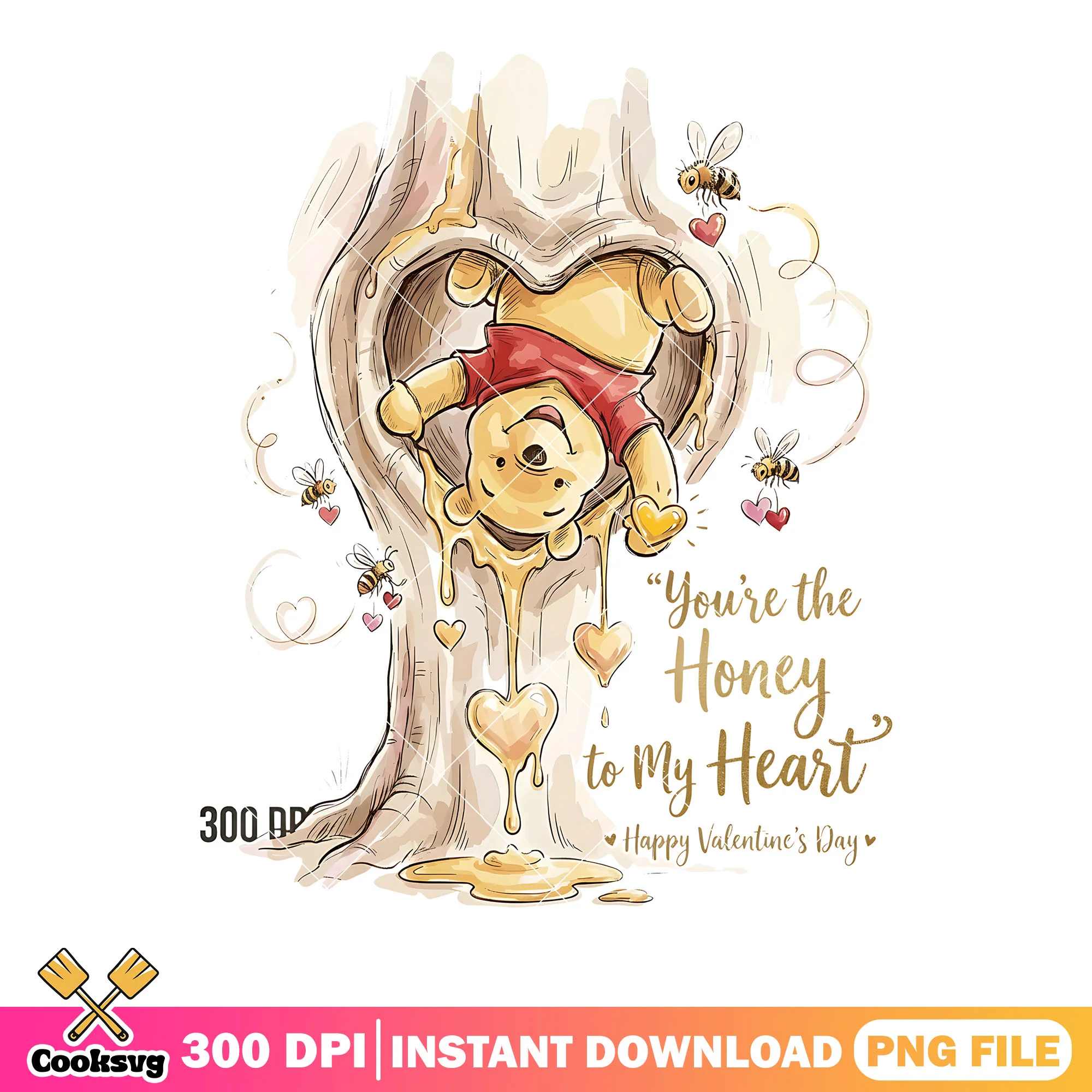 Pooh aeshetic png,cottagecore art png,vintage valentine png,