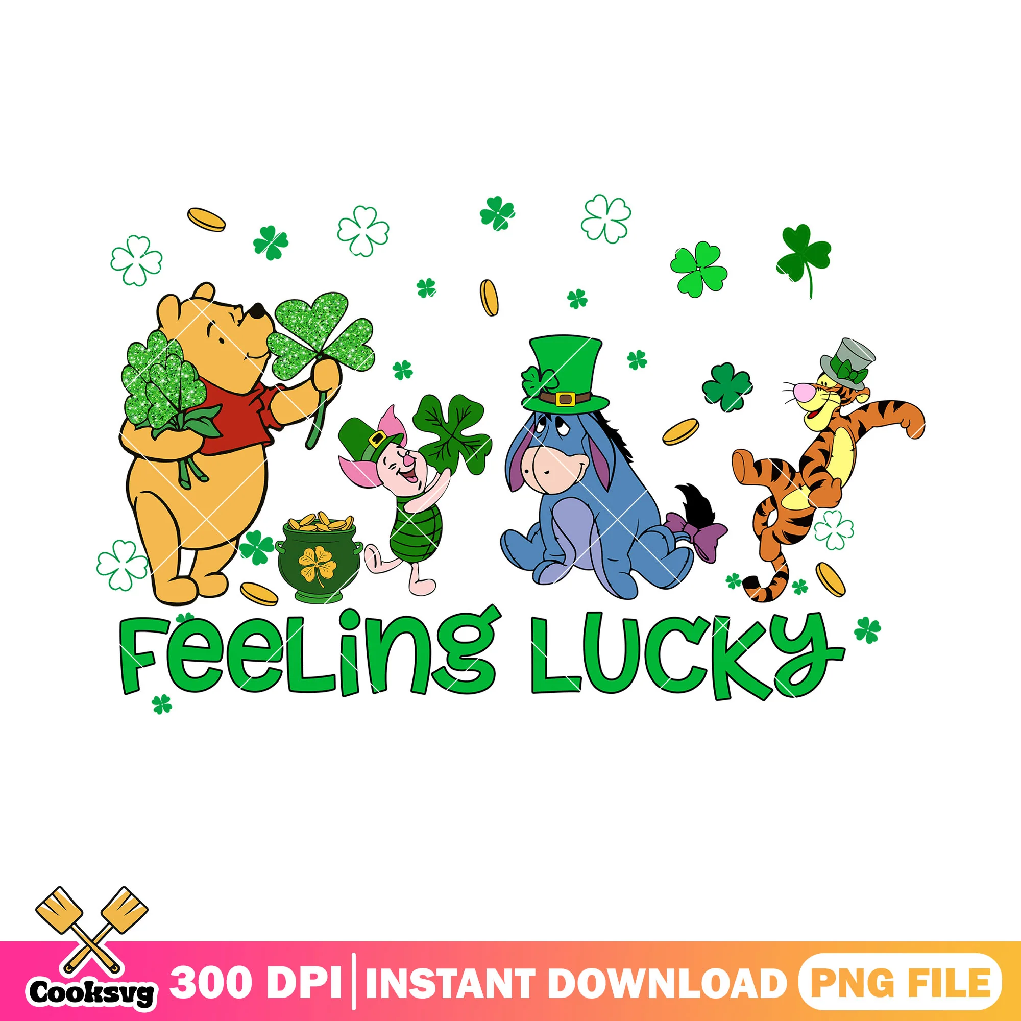 Pooh and friends feeling lucky png, winnie the pooh a bear png