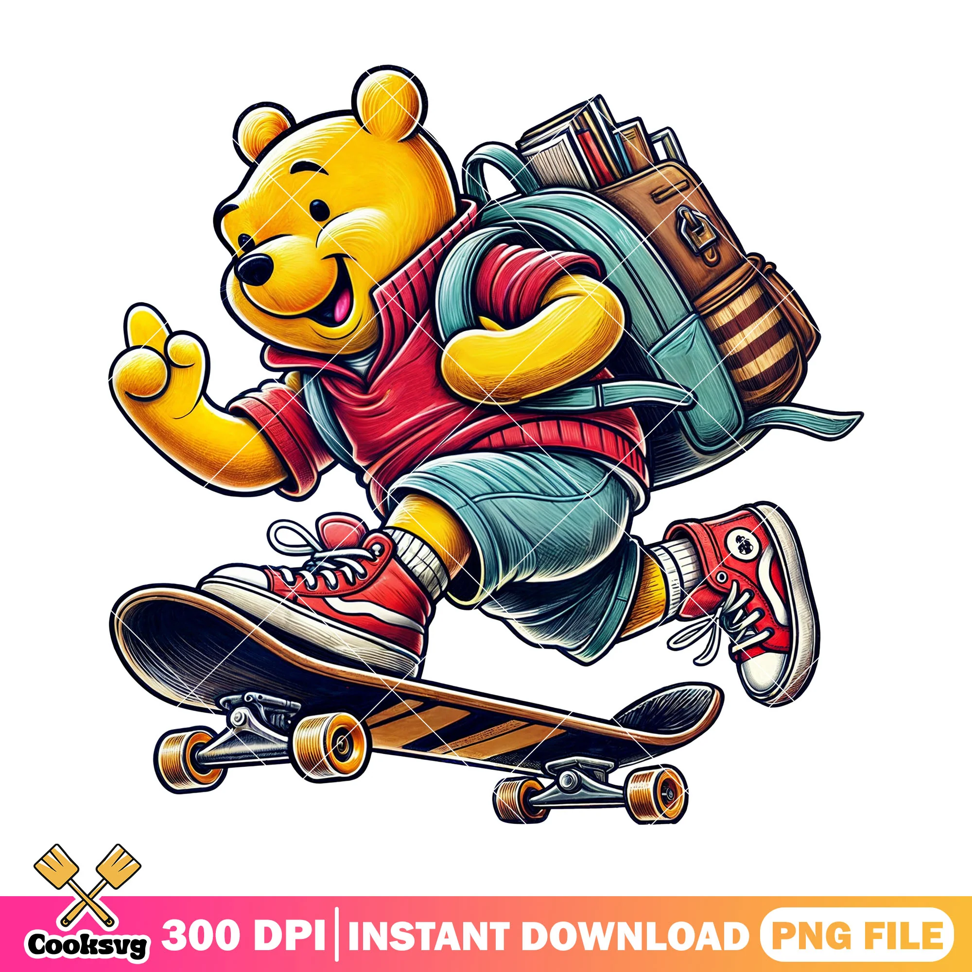 Pooh back school design png, pooh disney png, going back to school png