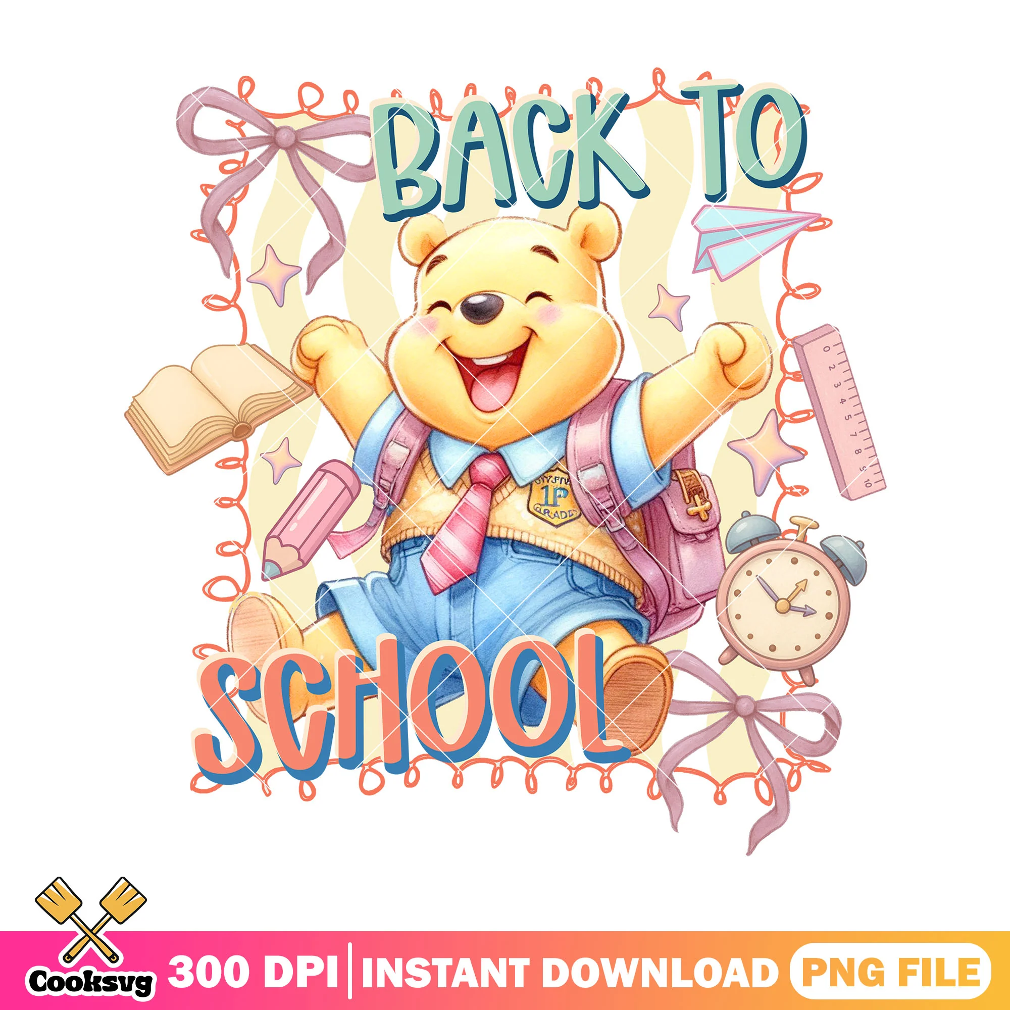 Pooh back school design png, back to school day png, disney art png