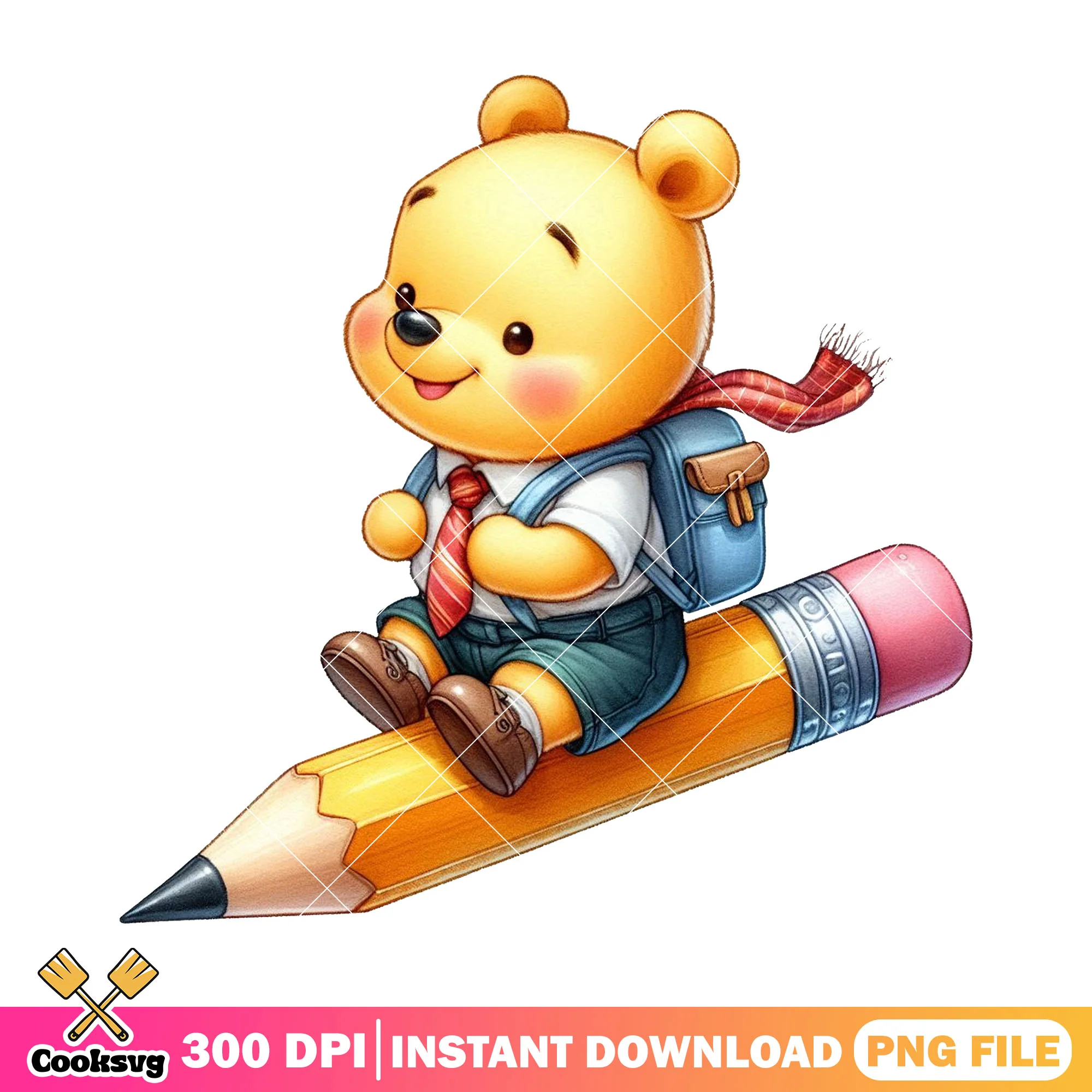 Pooh bear and big pencil png, go back to school png, disney art png