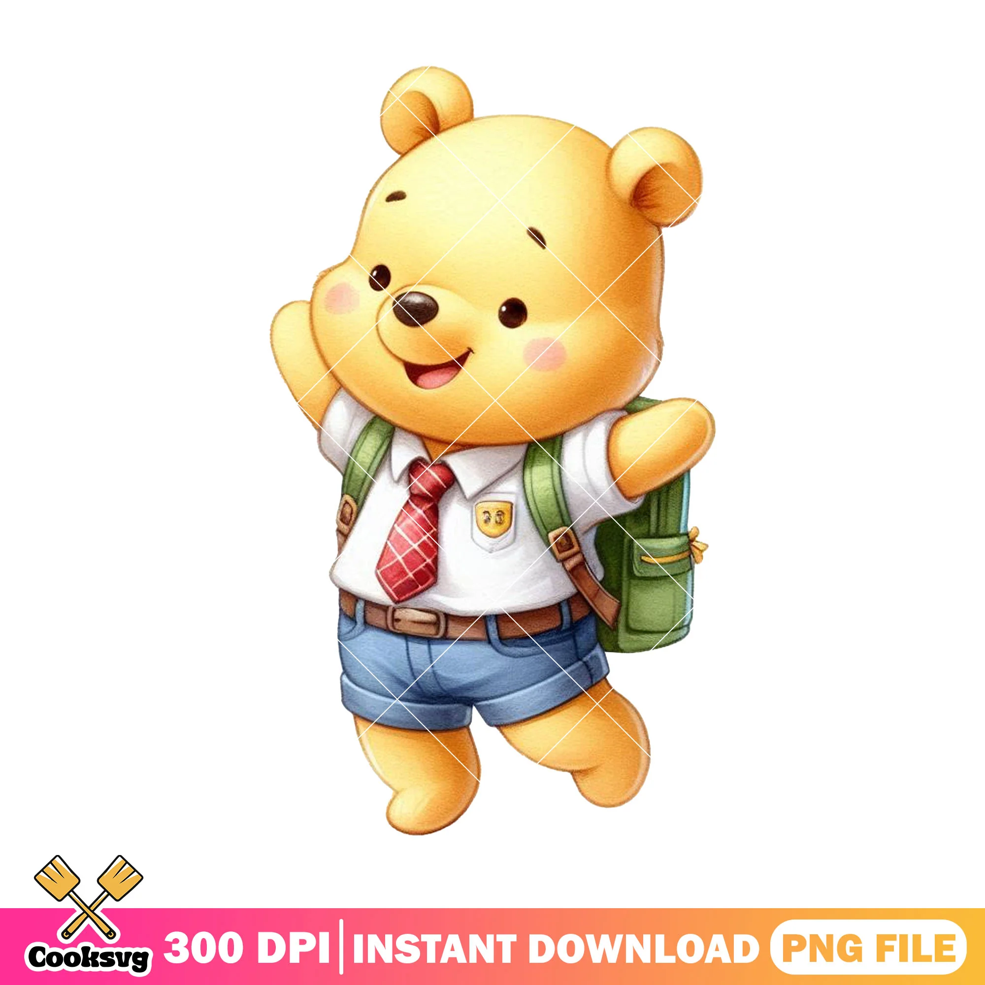 Pooh bear going school png, back to school day png, disney world png