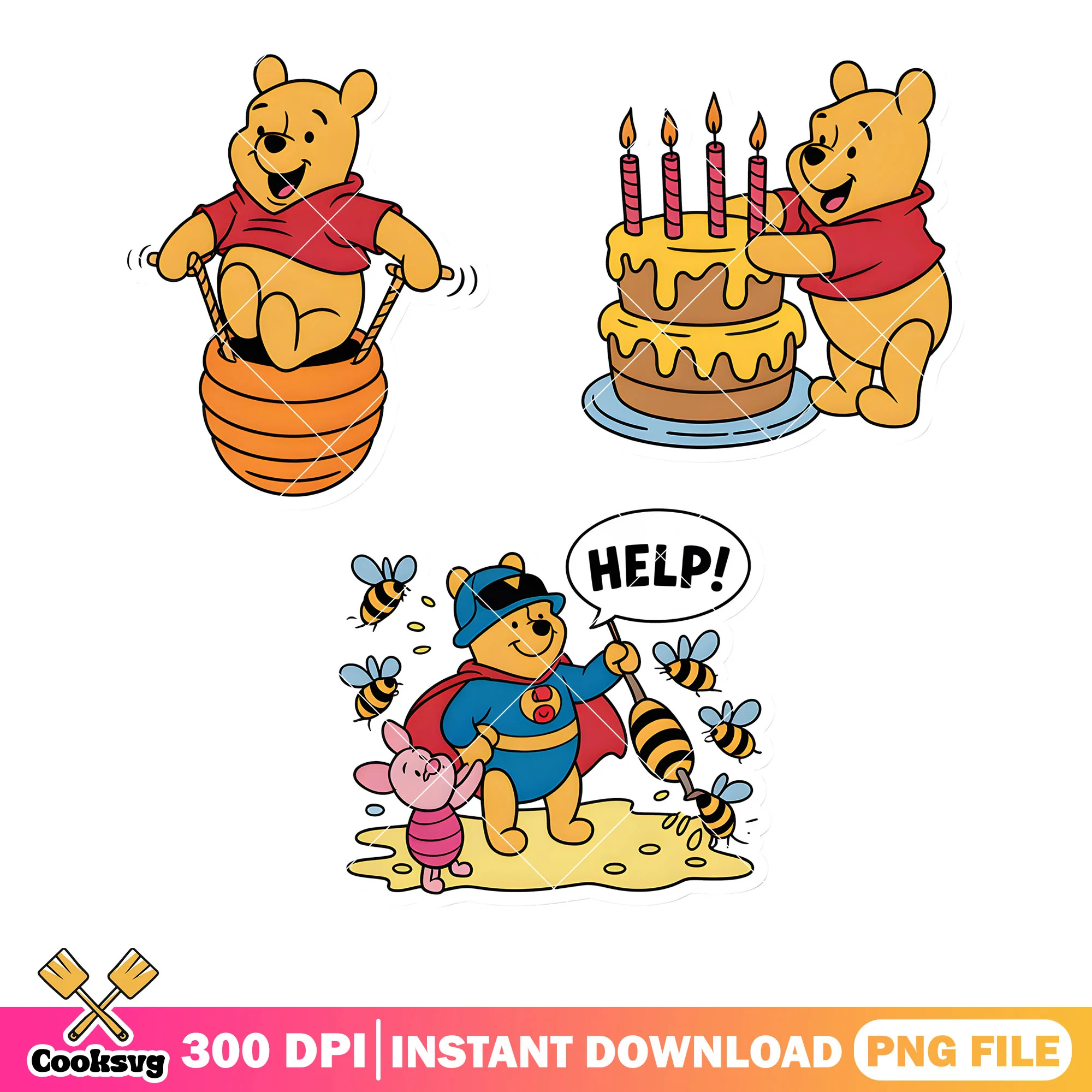 Pooh birthday super hero png, winnie pooh bear png, disney poster png