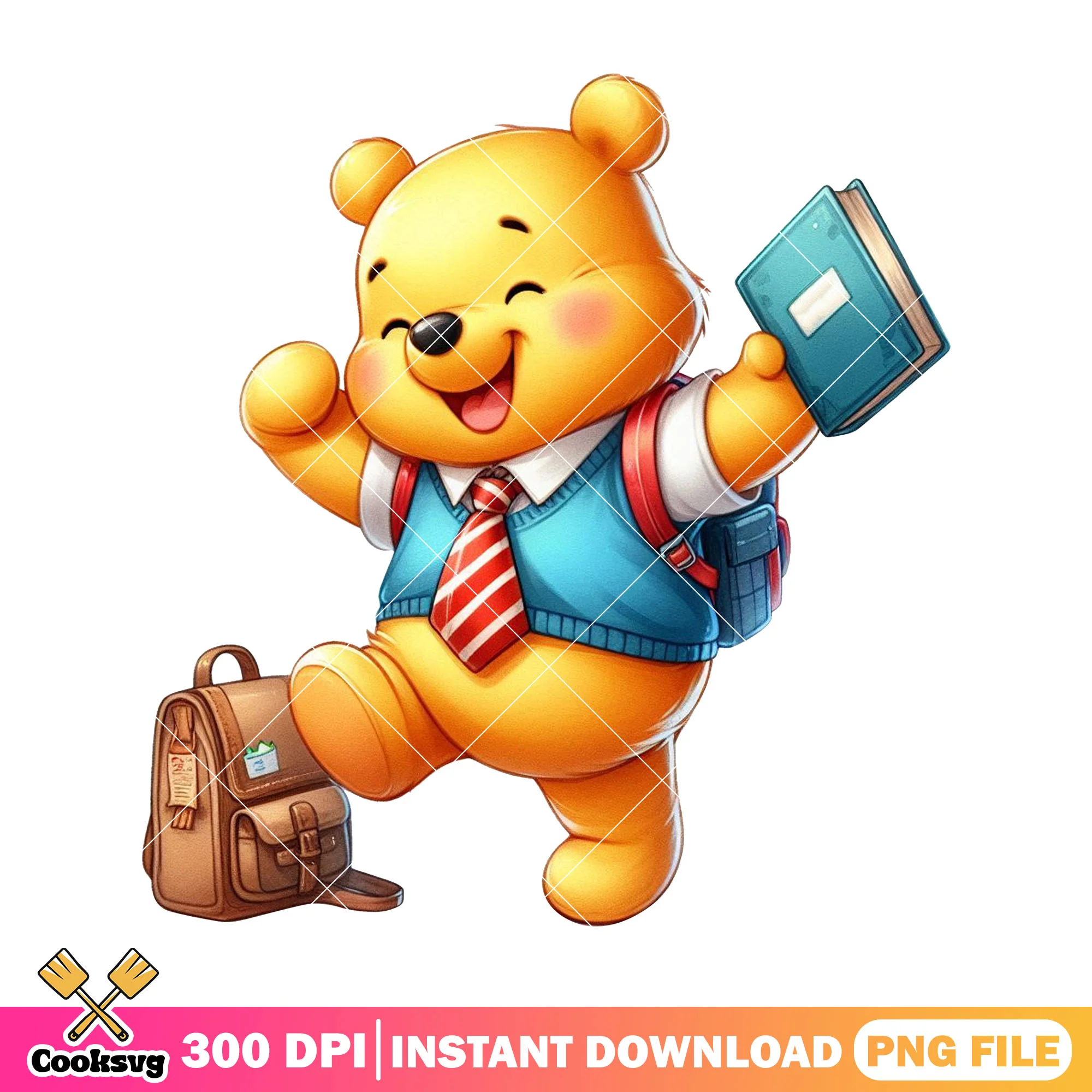 Pooh chibi and backpack png, back to school idea png, pooh disney png