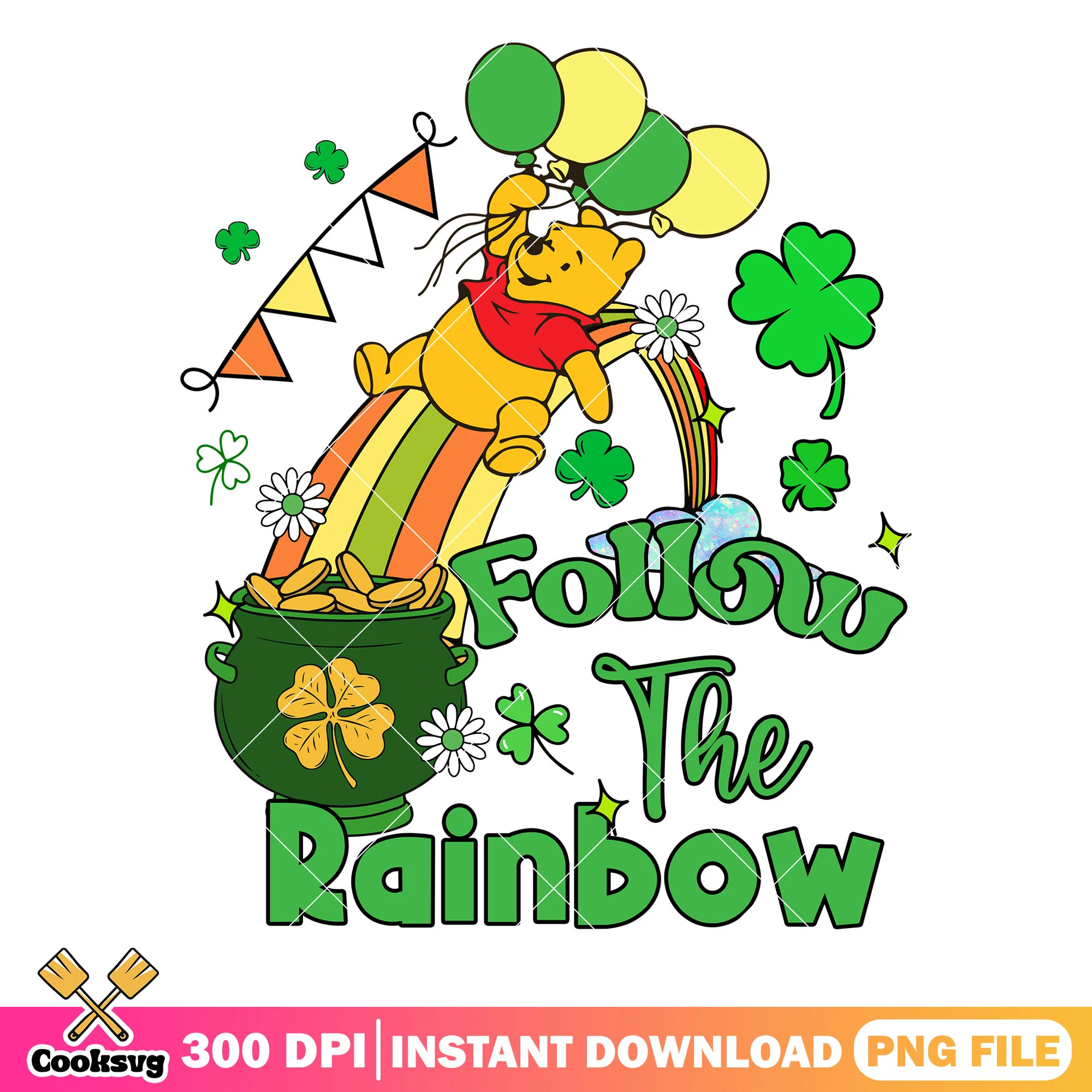 Pooh follow the rainbow png, st patricks day rainbow png