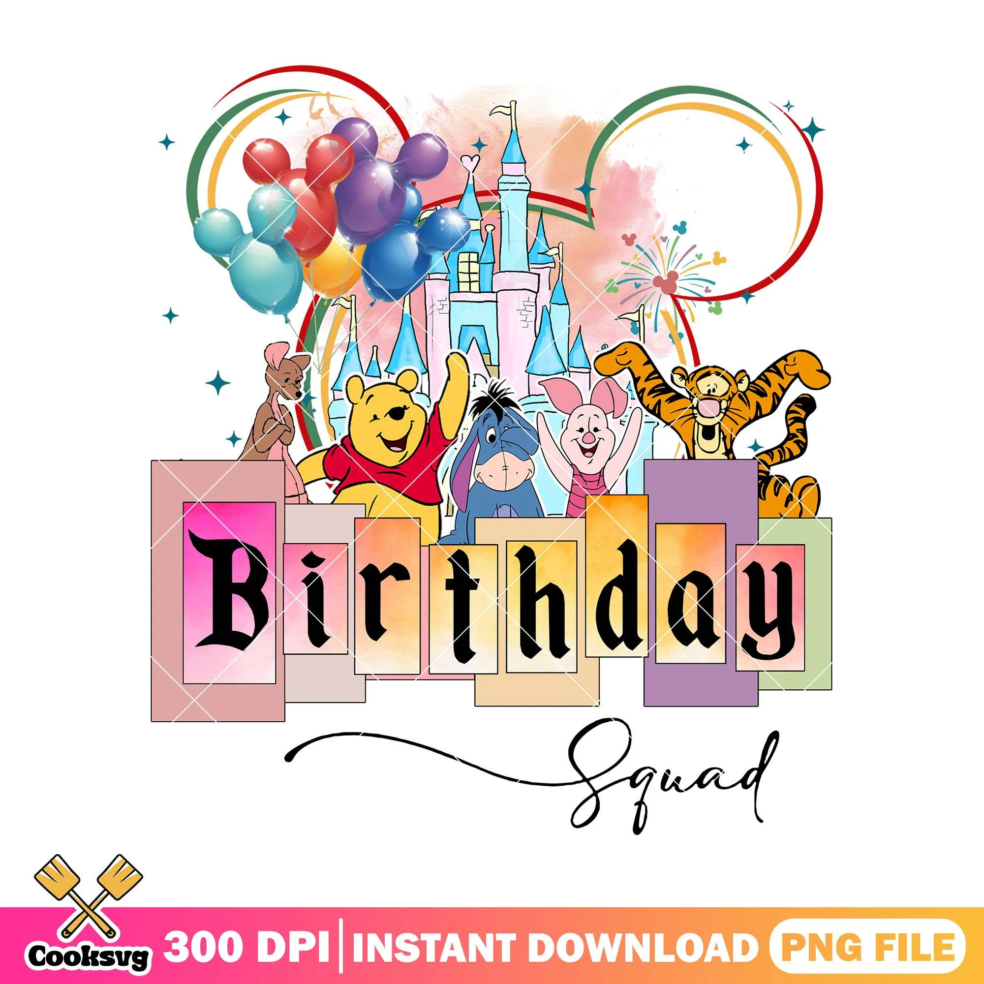 Pooh friends birthday squad png, birthday cake png, winnie the pooh png