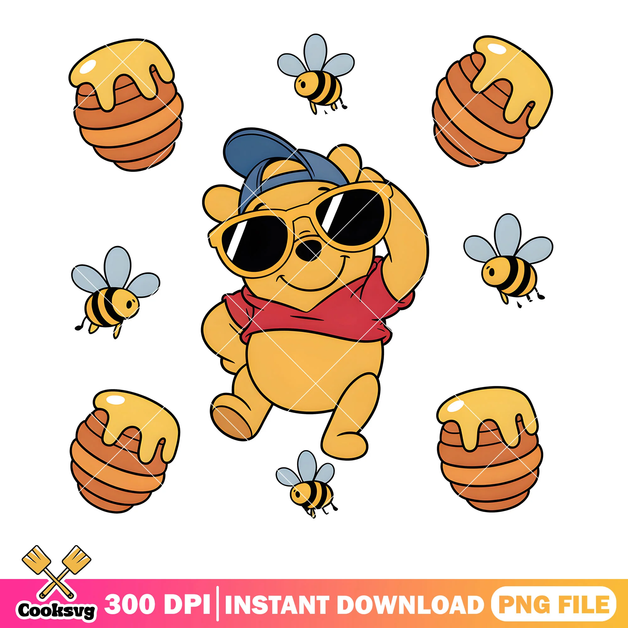 Pooh poster nerd png, winnie the pooh png, cute pooh bear png