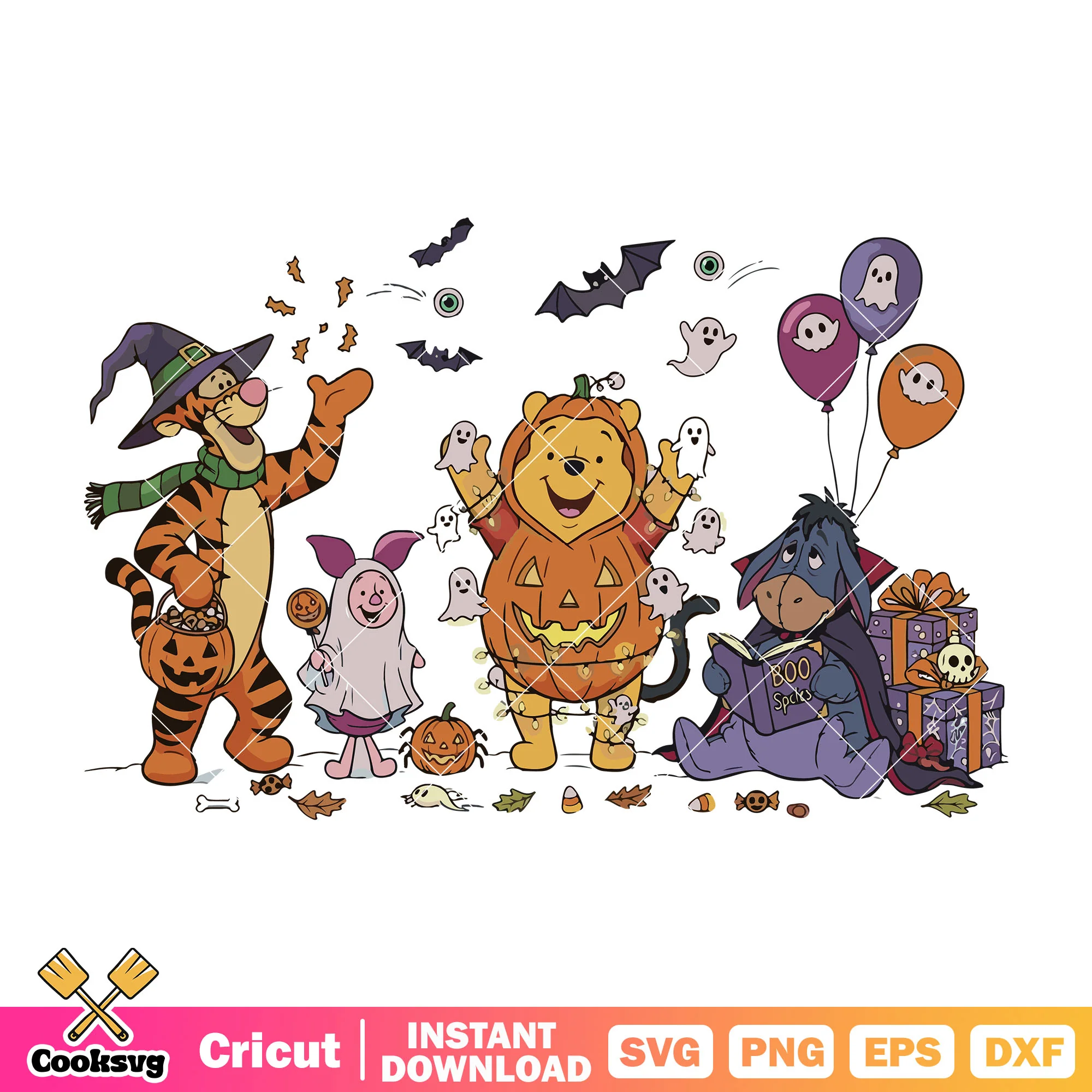 Pooh pumpkin friends svg, pooh friends svg, pooh halloween svg