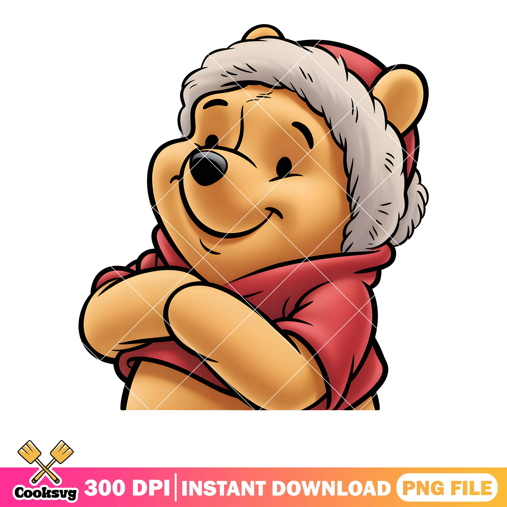 Pooh santa hat poster png, vintage winnie pooh png, disney vibes png