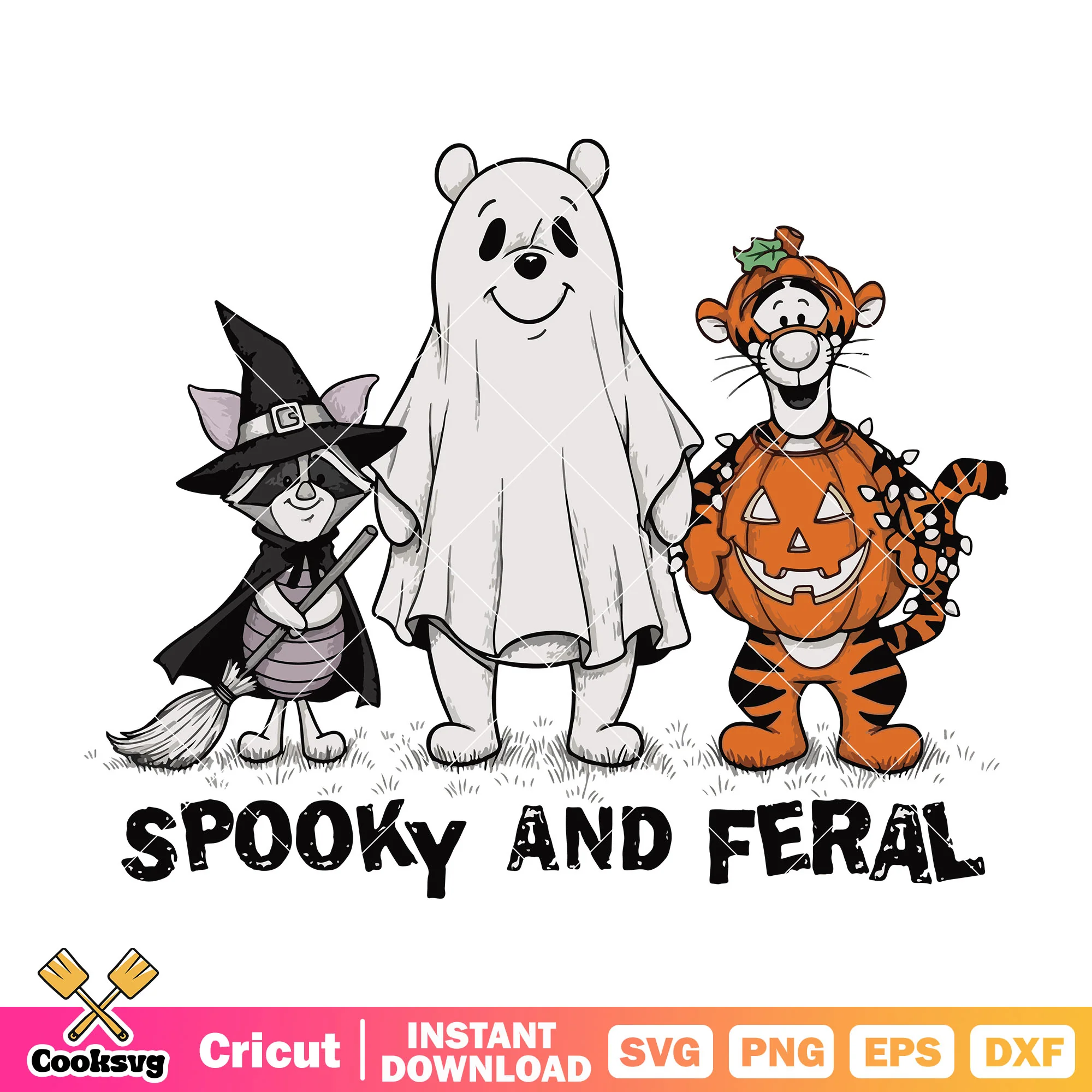 Pooh spooky and feral svg, pooh halloween svg, spooky ghost svg
